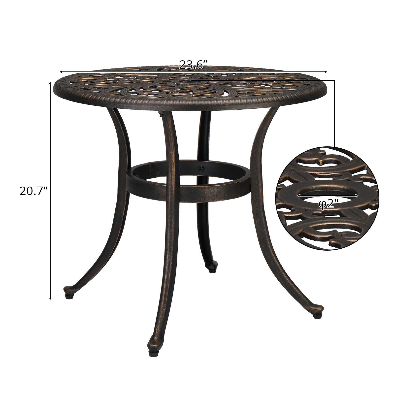 23.6" Round Outdoor Side Table with Umbrella Hole Bronze