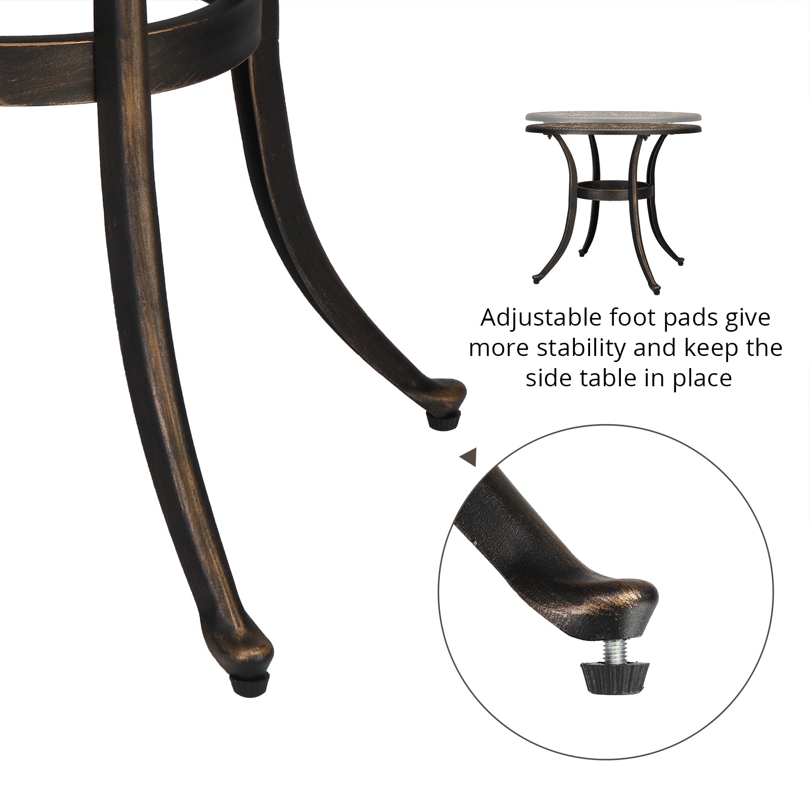 23.6" Round Outdoor Side Table with Umbrella Hole Bronze