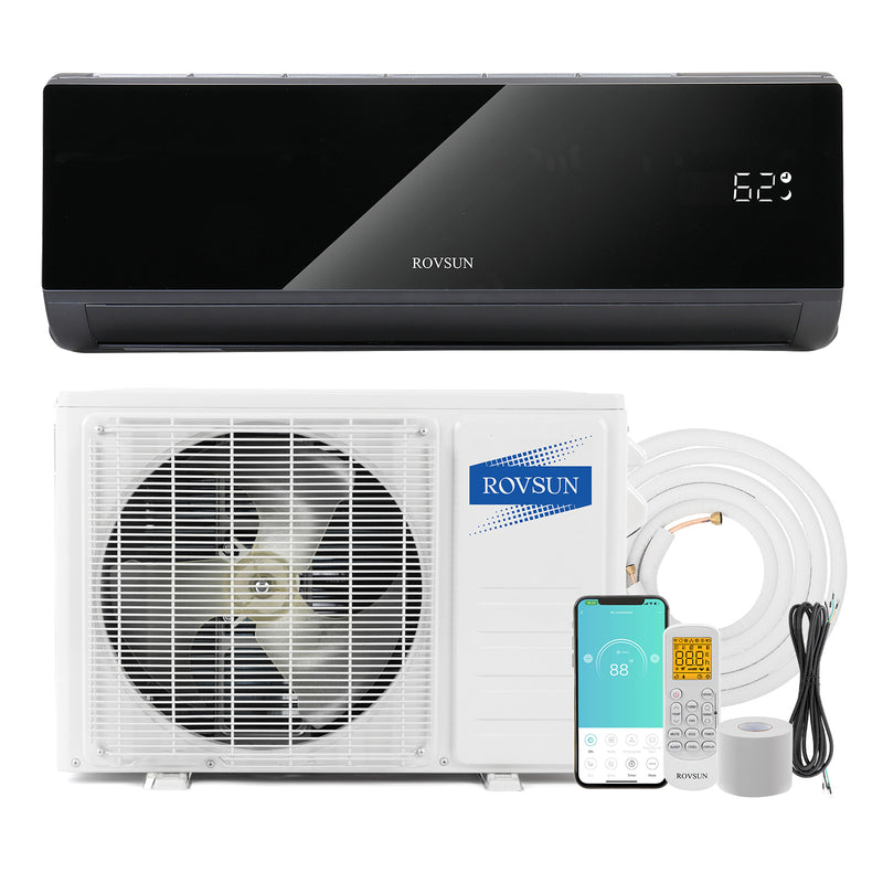 ROVSUN 9000 BTU 19 SEER2 115V Wifi Enabled Ductless Split Air Conditioner with Heat Pump Inverter & Install Kit Black