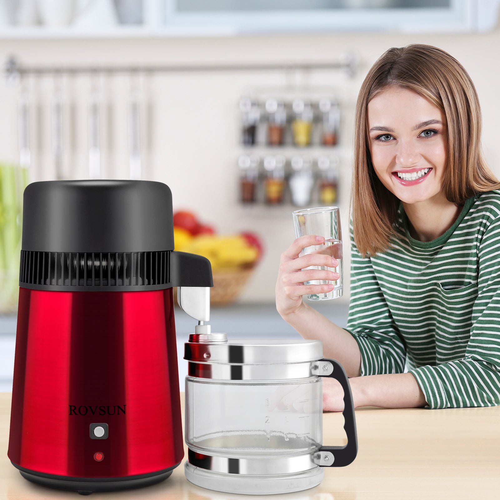 ROVSUN 1.1 Gal 750W 110V Water Distiller Countertop Red