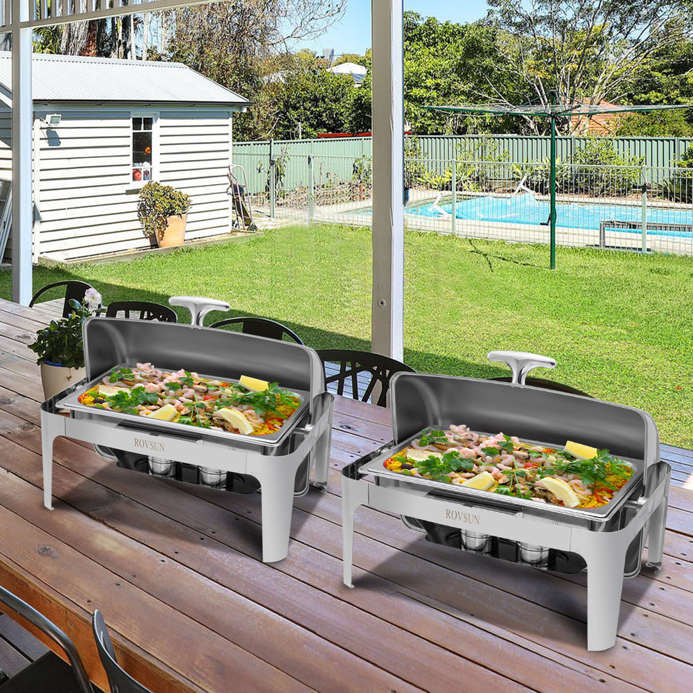 ROVSUN 9 QT Roll Top Rectangle Chafing Dish Set with Full Size Pan