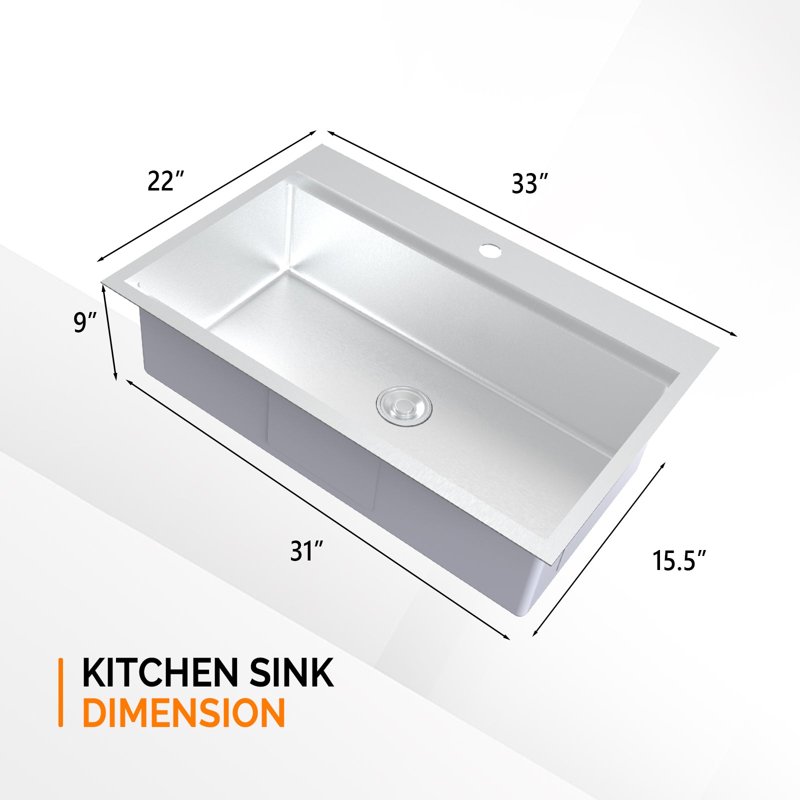 ROVSUN 33" x 22" Drop-in Stainless Steel Sink for Kitchen Silver