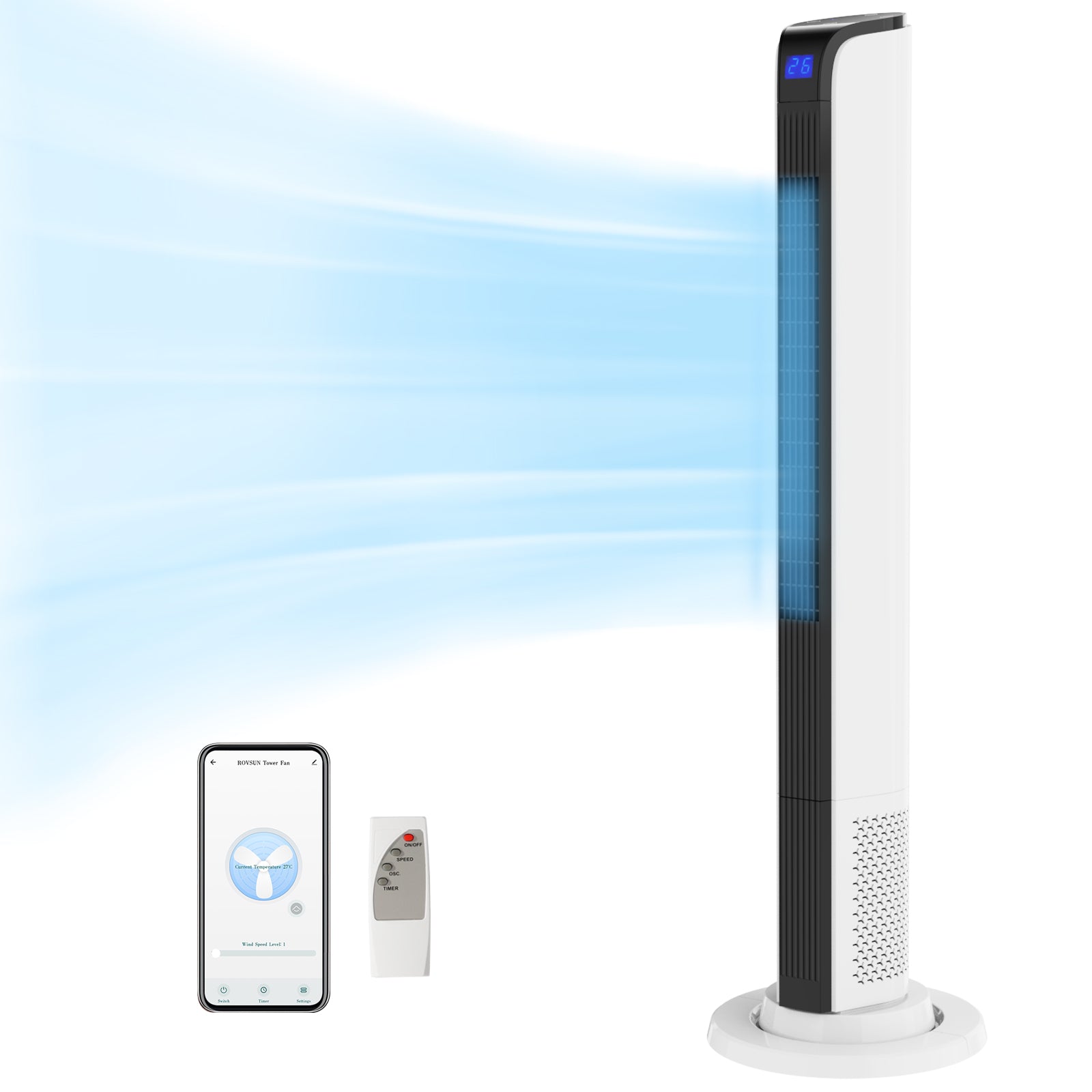 ROVSUN 42" 65W 110V Tower Fan with 3 Speeds