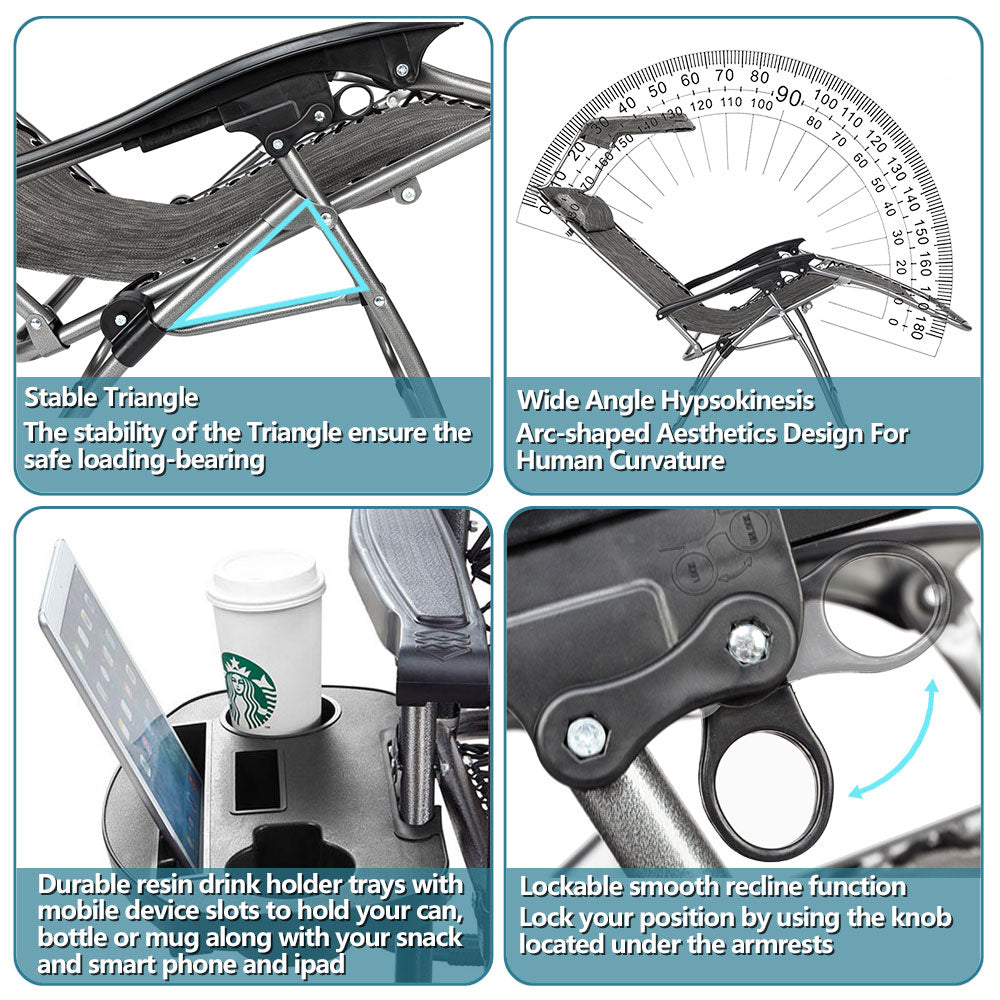 Outdoor Folding Zero Gravity Lounge Chair with Canopy Grey