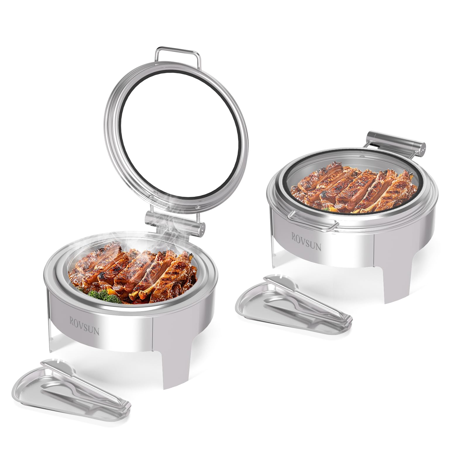 ROVSUN 6 QT Round Silver Chafing Dish Buffet Set with Serving Tong