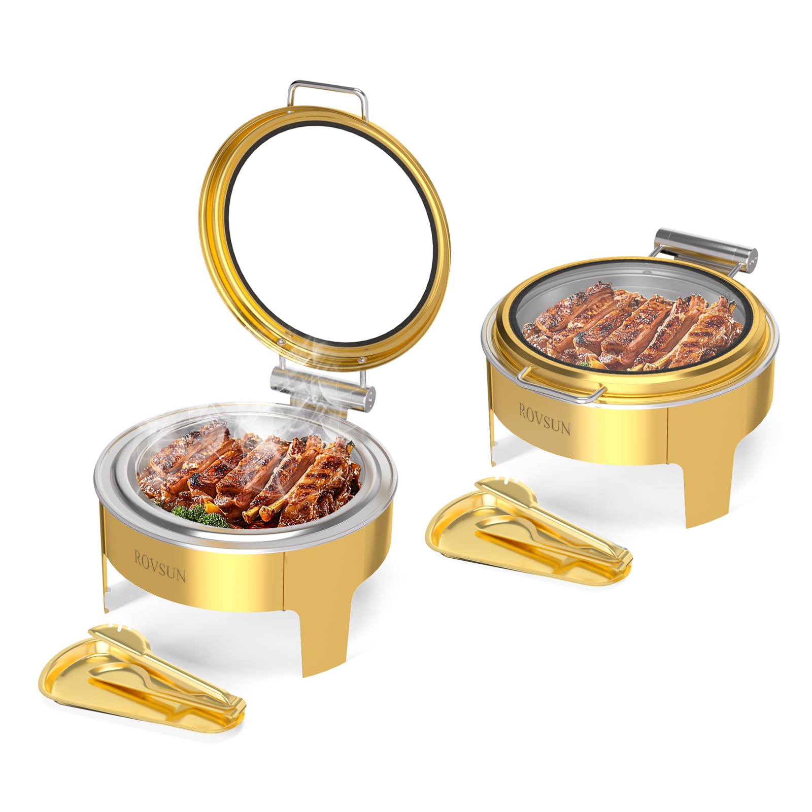 ROVSUN 6 QT Round Gold Chafing Dish Buffet Set with Serving Tong