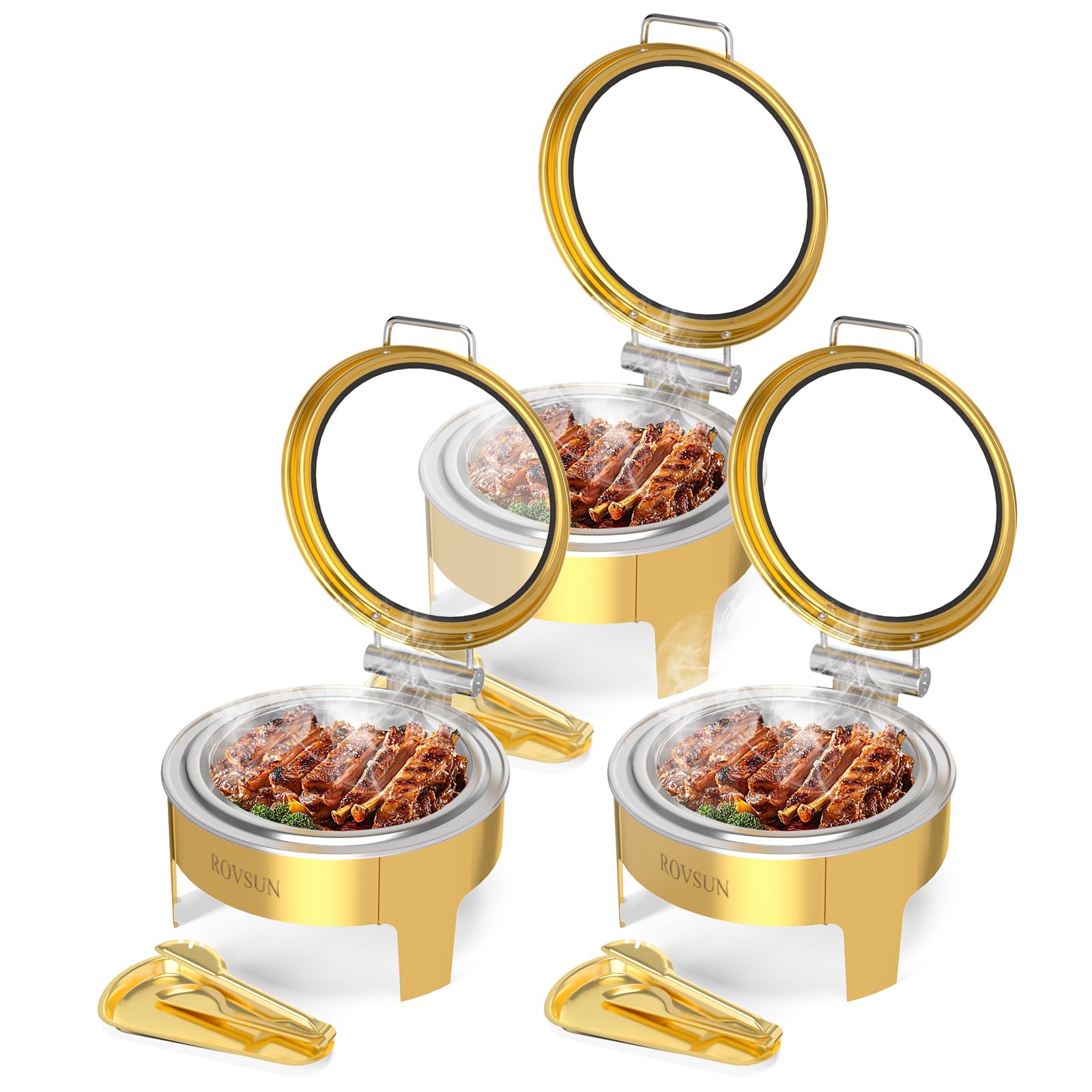 ROVSUN 6 QT Round Gold Chafing Dish Buffet Set with Serving Tong