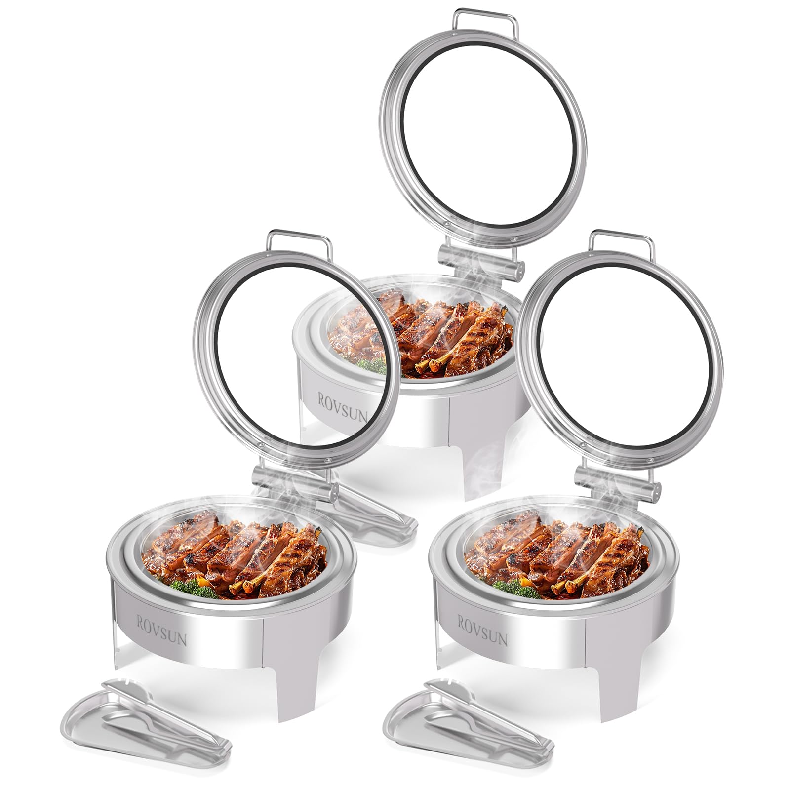 ROVSUN 6 QT Round Silver Chafing Dish Buffet Set with Serving Tong