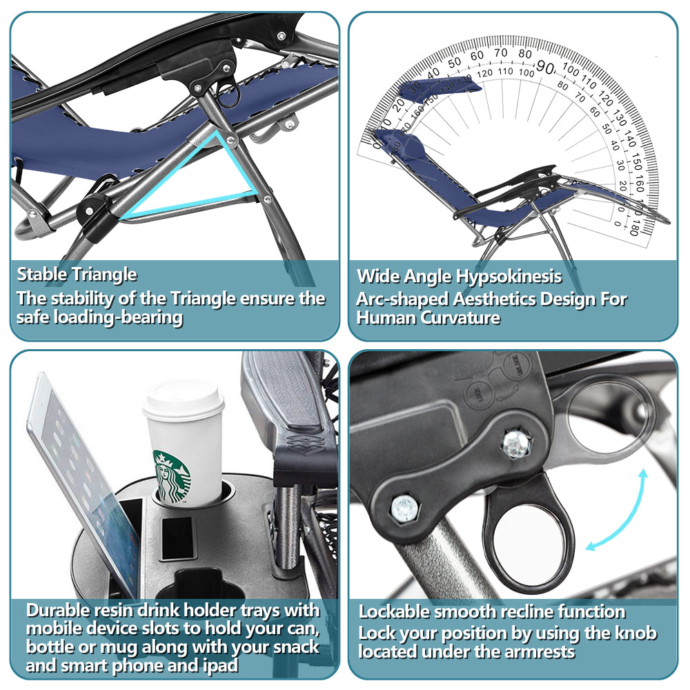 Outdoor Folding Zero Gravity Lounge Chair with Canopy Blue