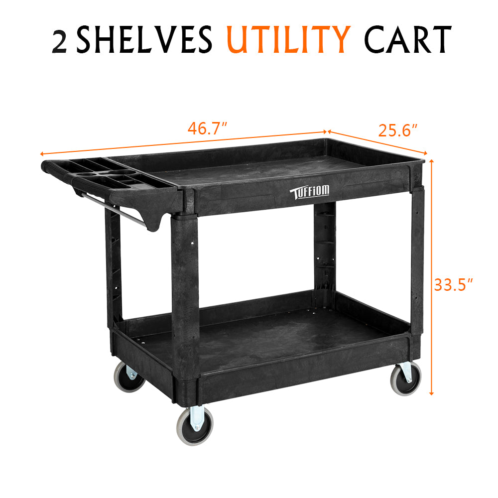2-Tier 47" x 26" 550 lb. Capacity Plastic Utility Cart with Wheels Black