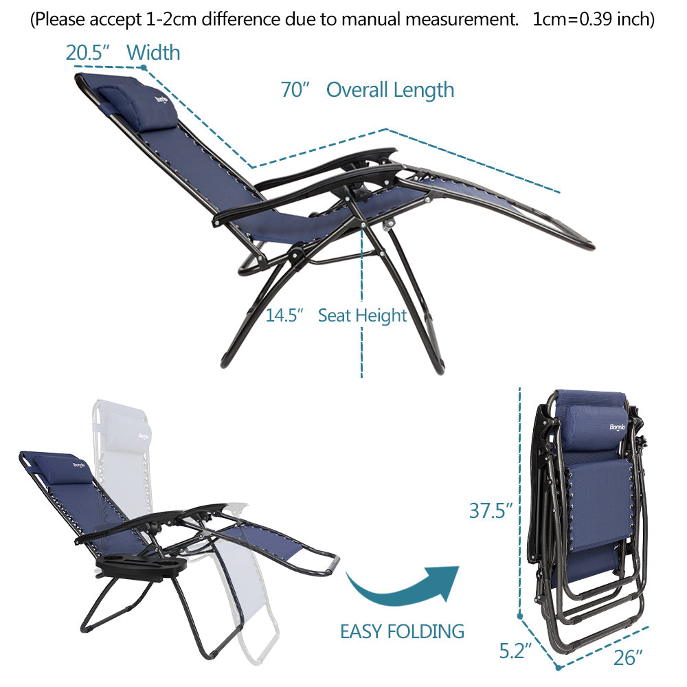 Outdoor Folding Zero Gravity Lounge Chair Blue