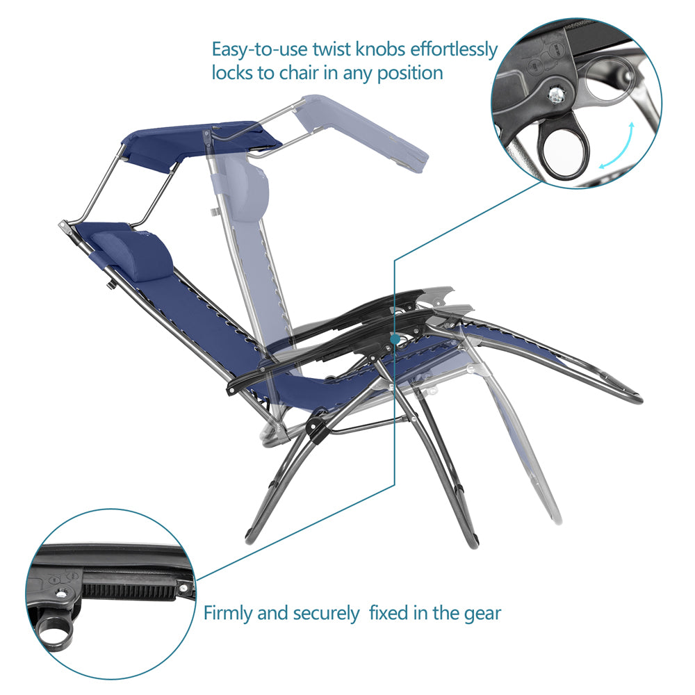 Outdoor Folding Zero Gravity Lounge Chair with Canopy Blue