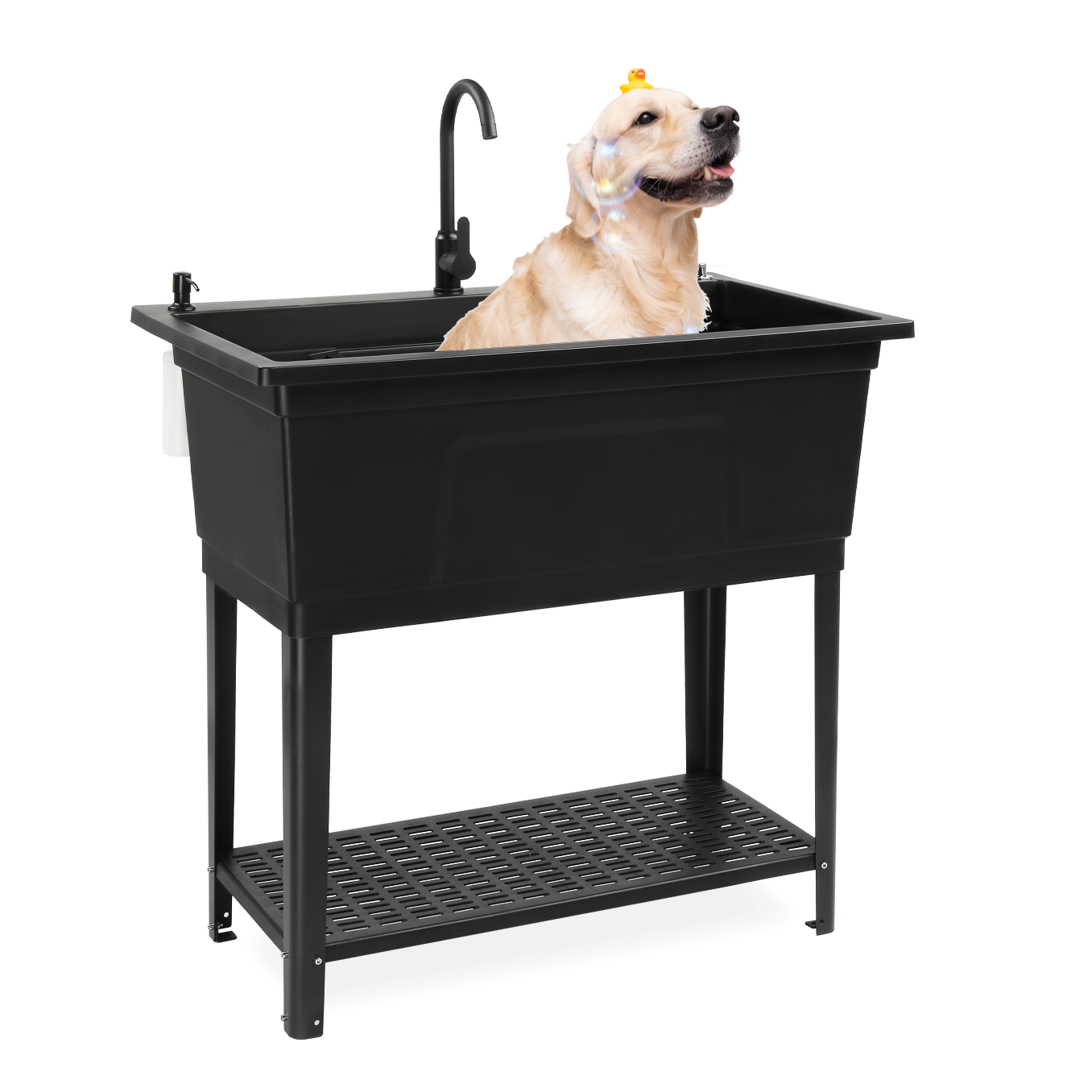 ROVSUN 40" X 24" Heavy Duty Plastic Laundry Tub with Storage Shelf Black