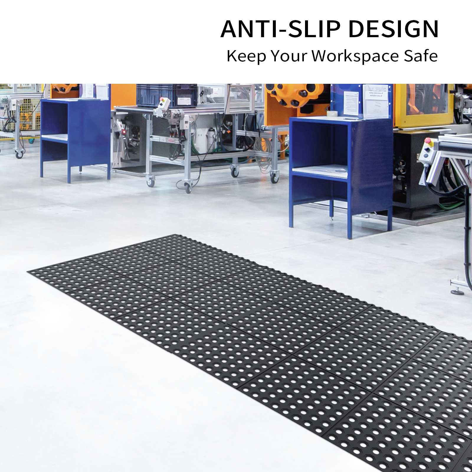 ROVSUN 36" x 36"(3 x 3 FT) Rubber Floor Mat Anti-Fatigue Non-Slip with Holes