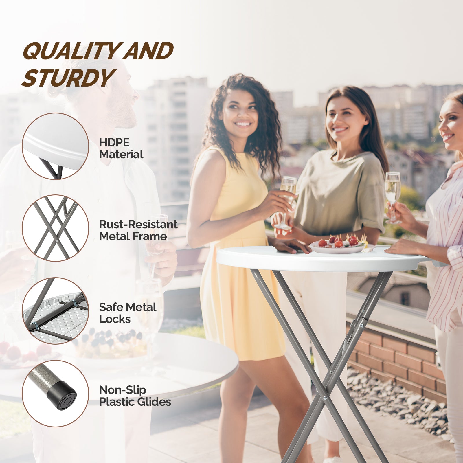 32" Round Folding Portable Plastic Table Bar Height