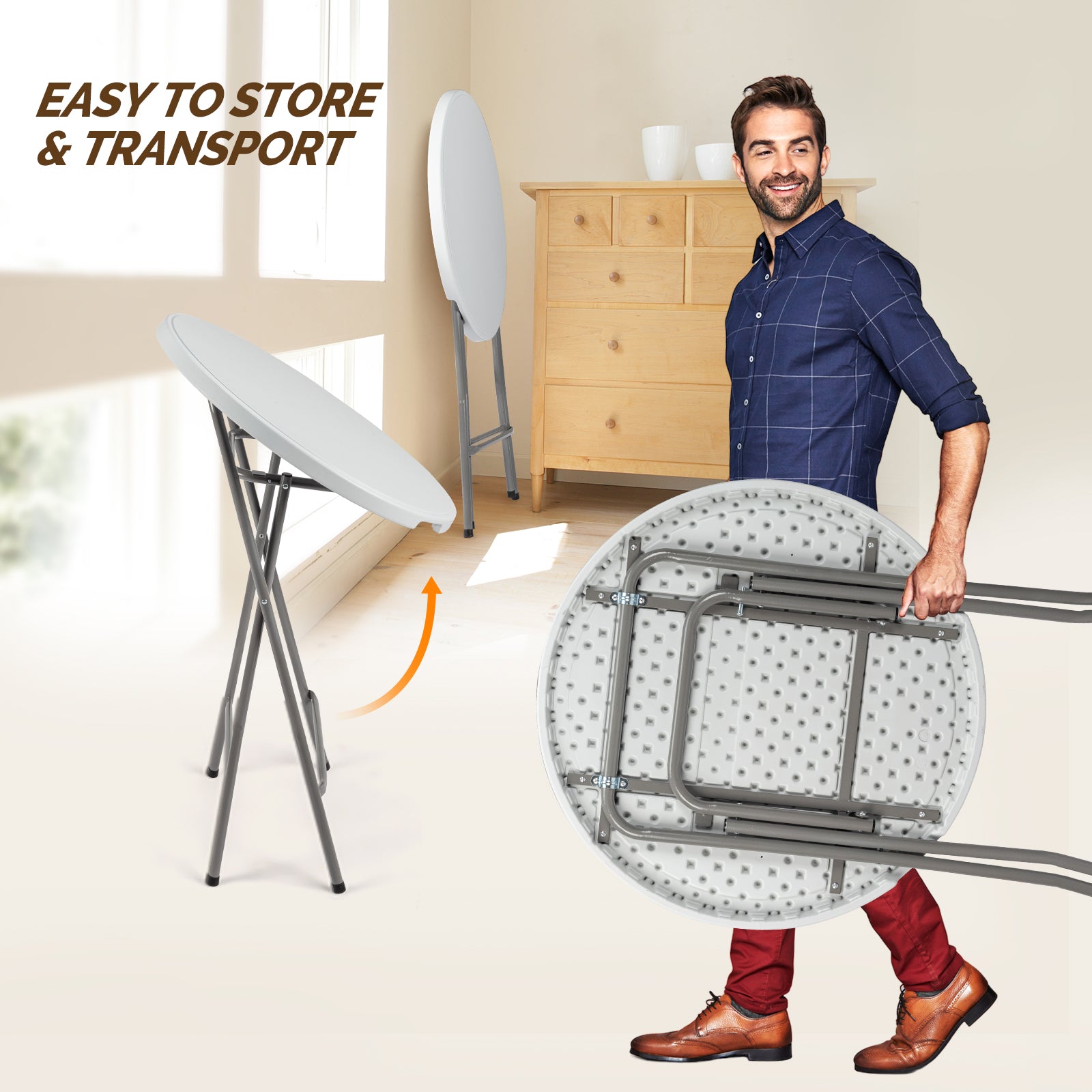 32" Round Folding Portable Plastic Table Bar Height