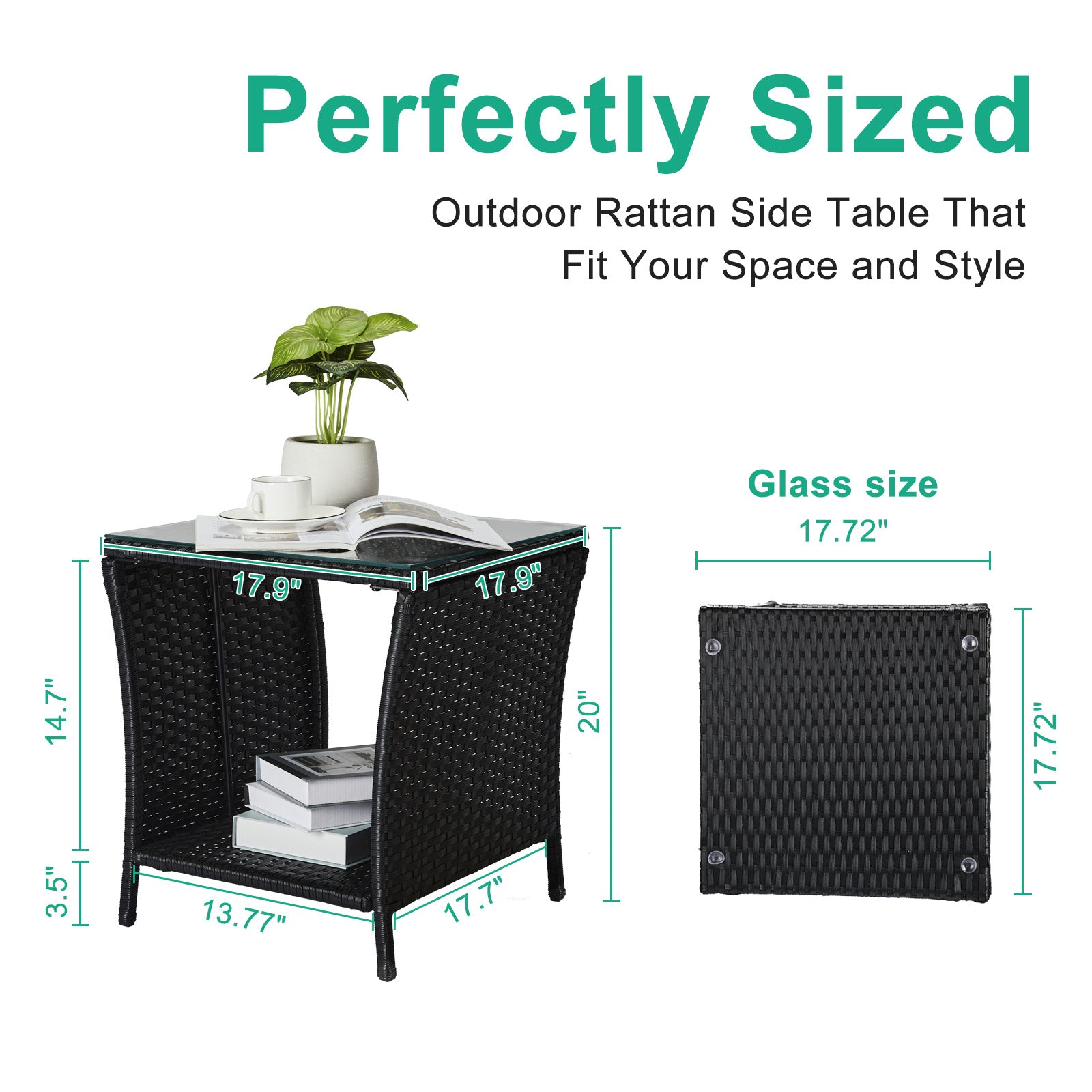 Outdoor Wicker Side Table with Storage Black