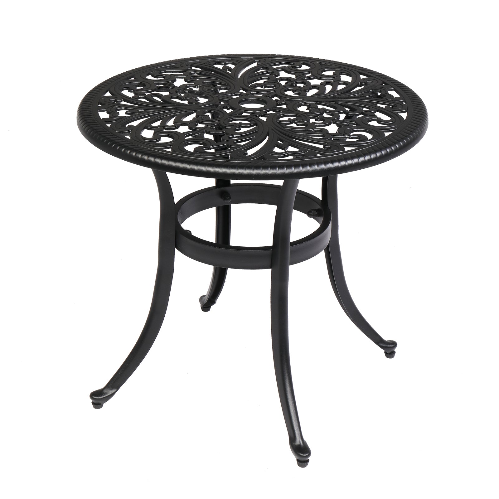 23.6" Round Outdoor Side Table with Umbrella Hole Black