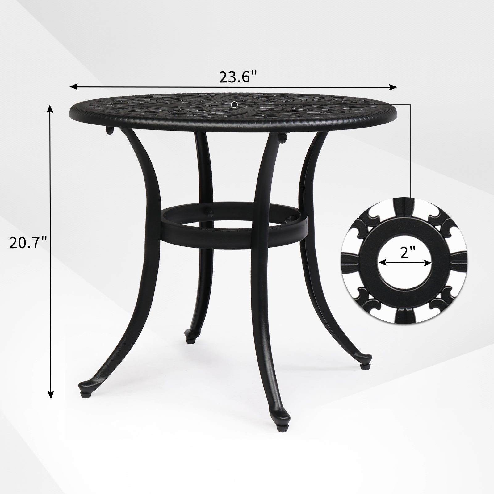 23.6" Round Outdoor Side Table with Umbrella Hole Black