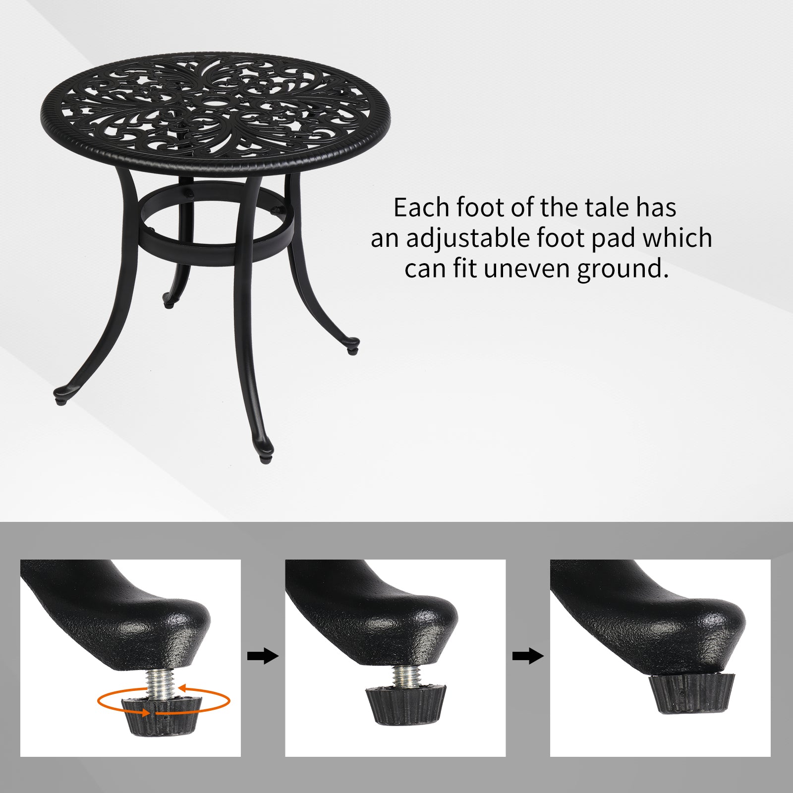 23.6" Round Outdoor Side Table with Umbrella Hole Black