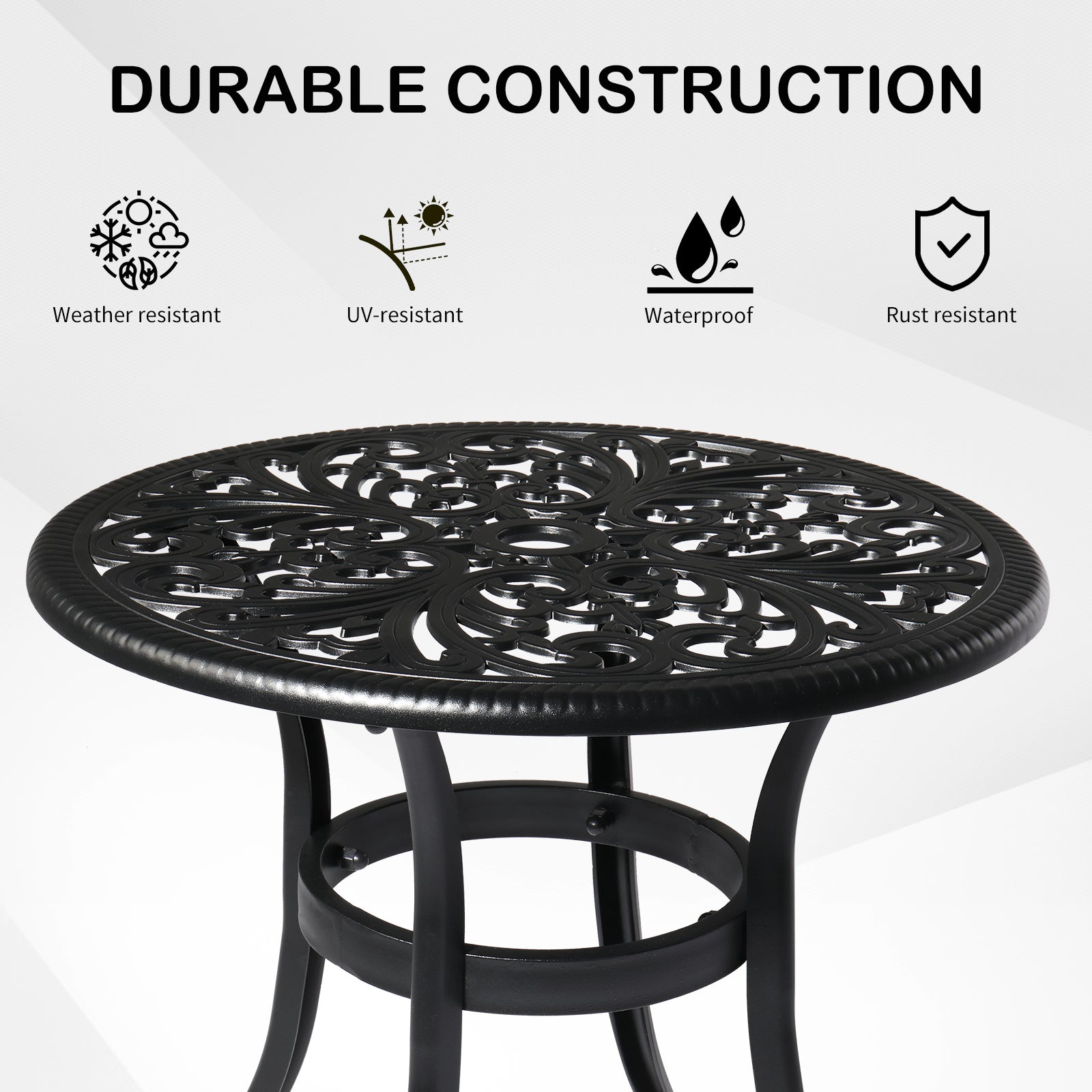 23.6" Round Outdoor Side Table with Umbrella Hole Black