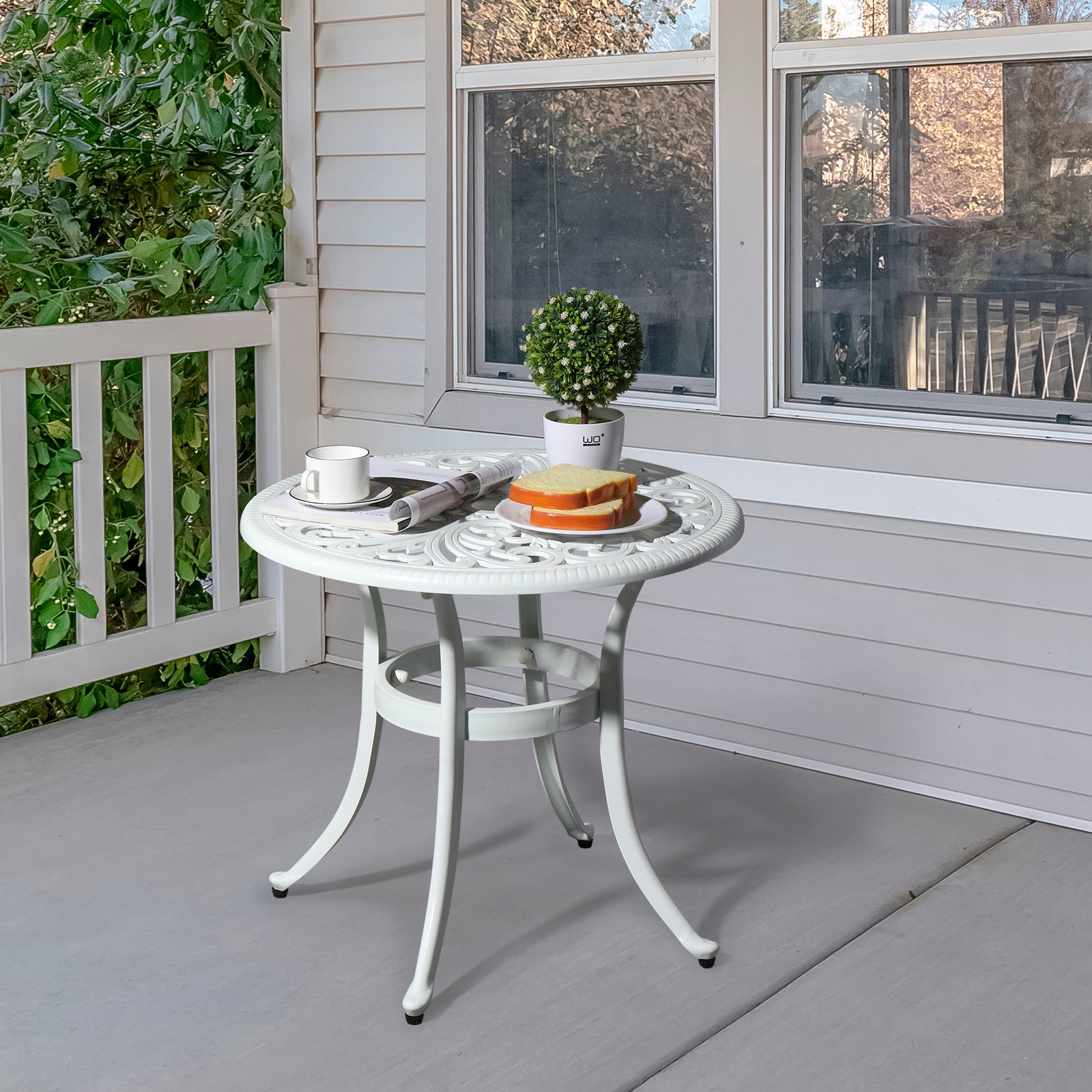 23.6" Round Outdoor Side Table with Umbrella Hole White