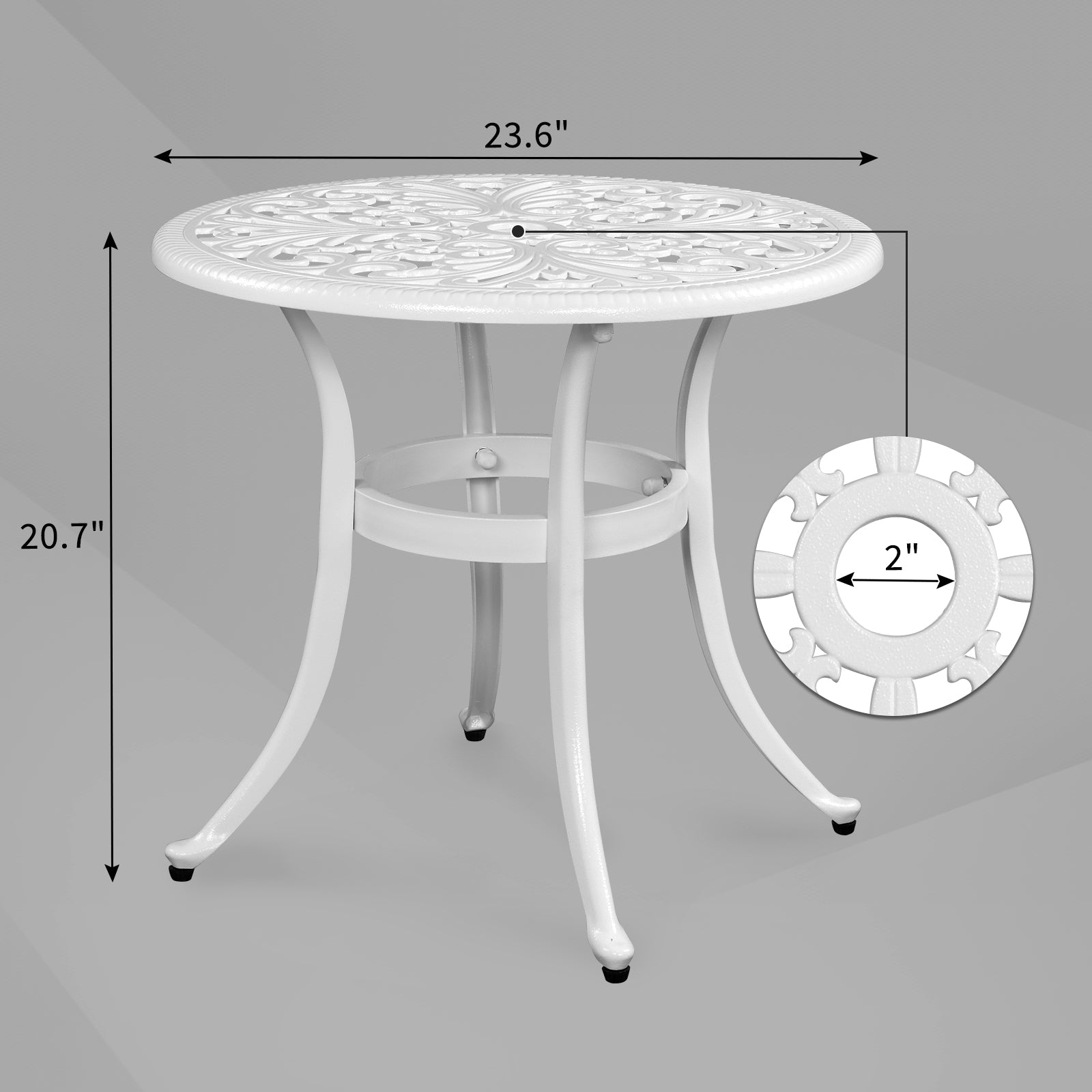 23.6" Round Outdoor Side Table with Umbrella Hole White