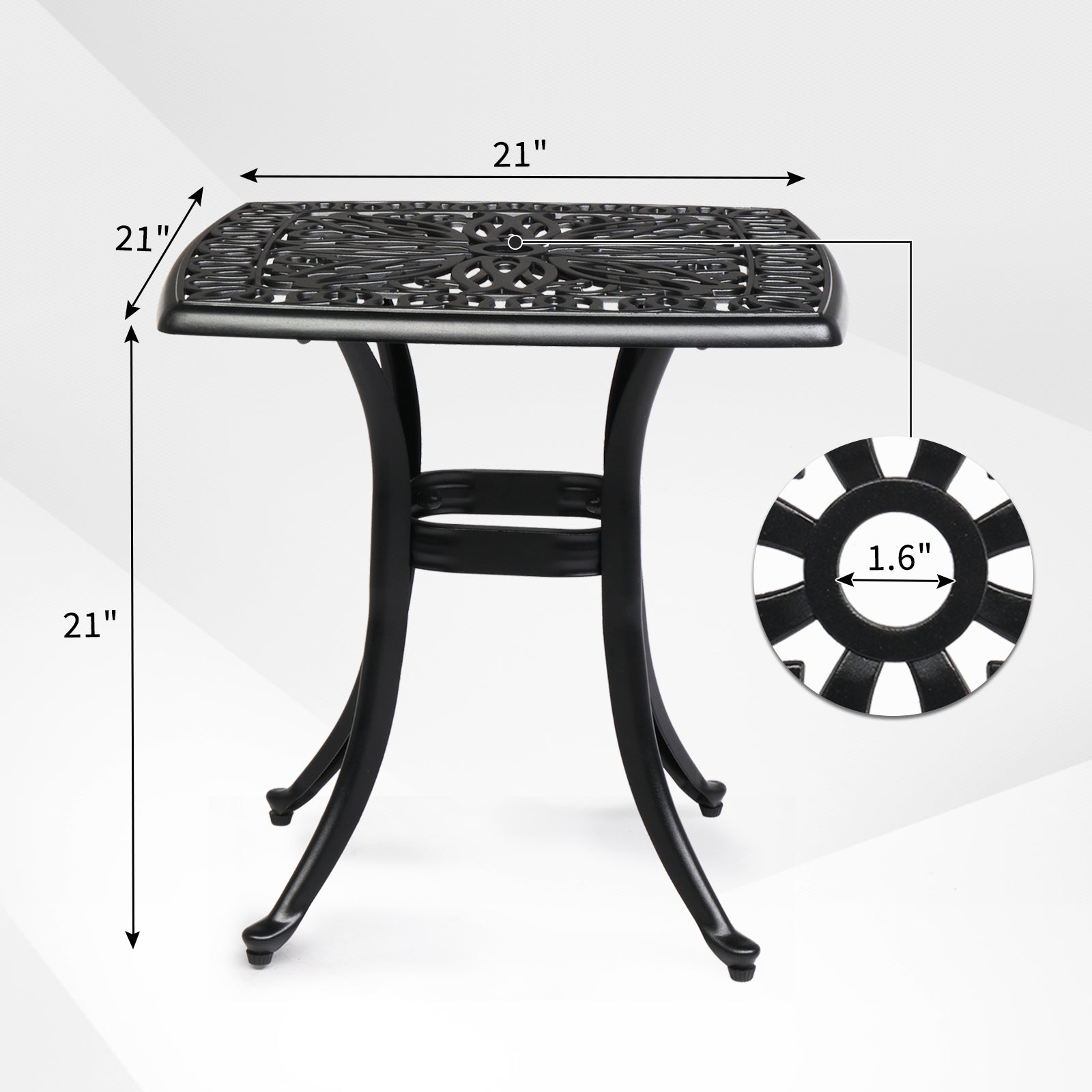 21" Sqaure Outdoor Side Table with Umbrella Hole Black