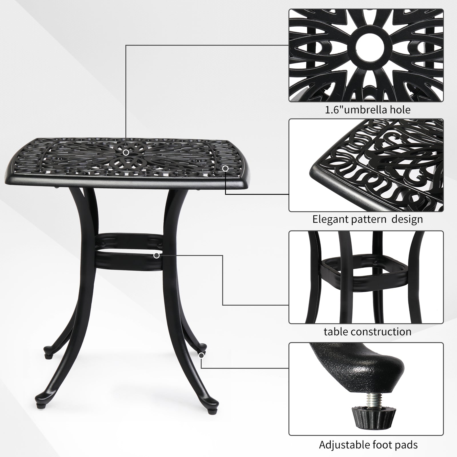 21" Sqaure Outdoor Side Table with Umbrella Hole Black