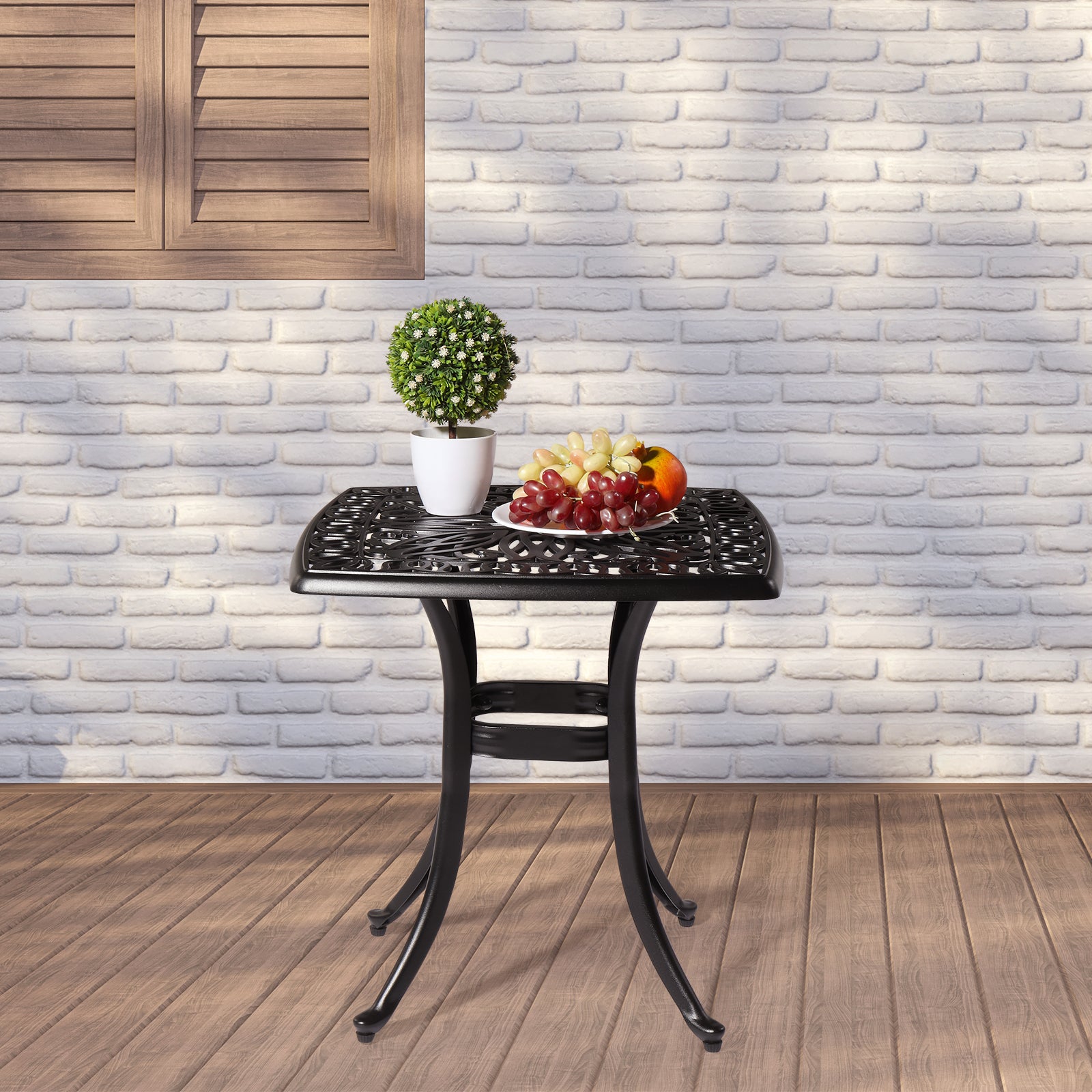 21" Sqaure Outdoor Side Table with Umbrella Hole Black