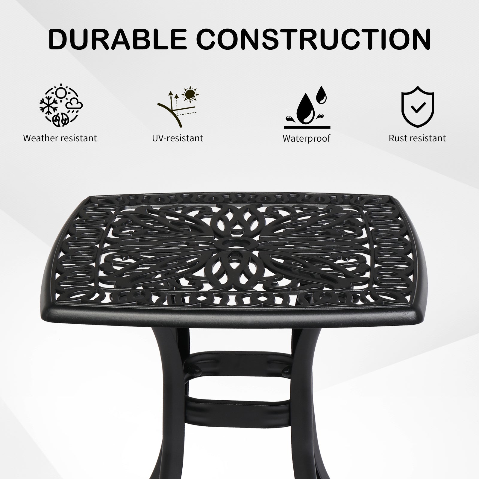 21" Sqaure Outdoor Side Table with Umbrella Hole Black