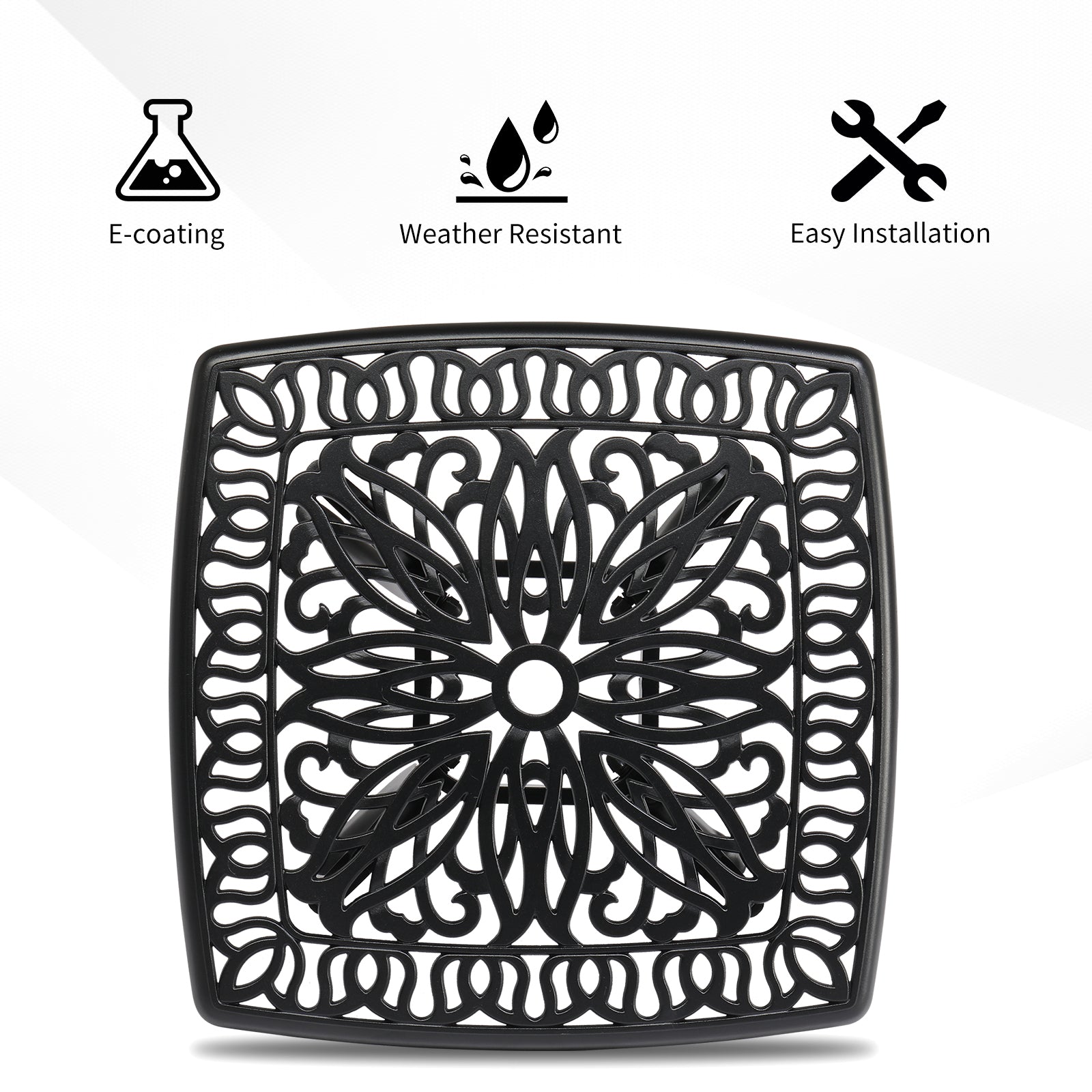 21" Sqaure Outdoor Side Table with Umbrella Hole Black