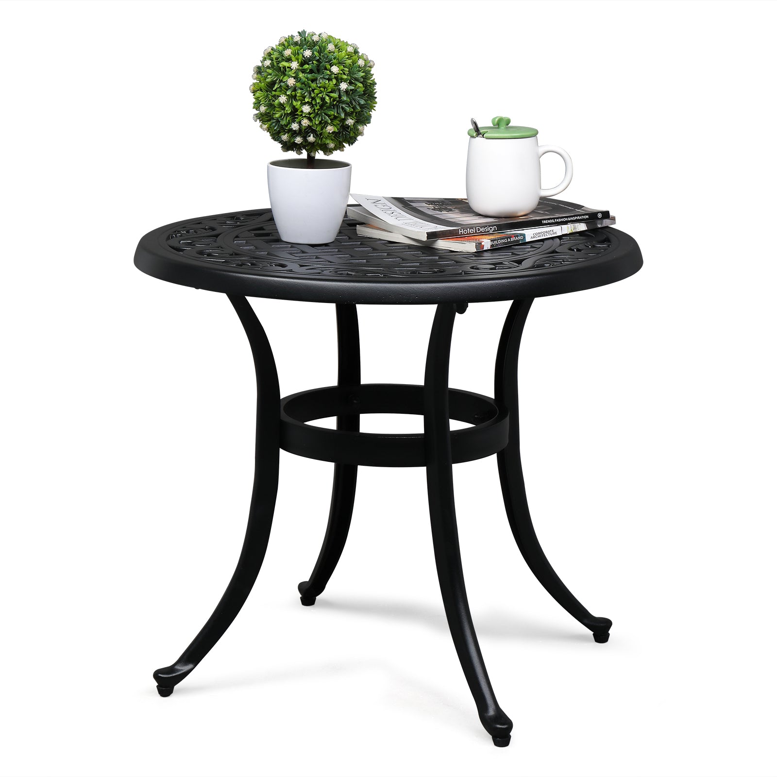 24" Round Cast Aluminum Outdoor Side Table Black