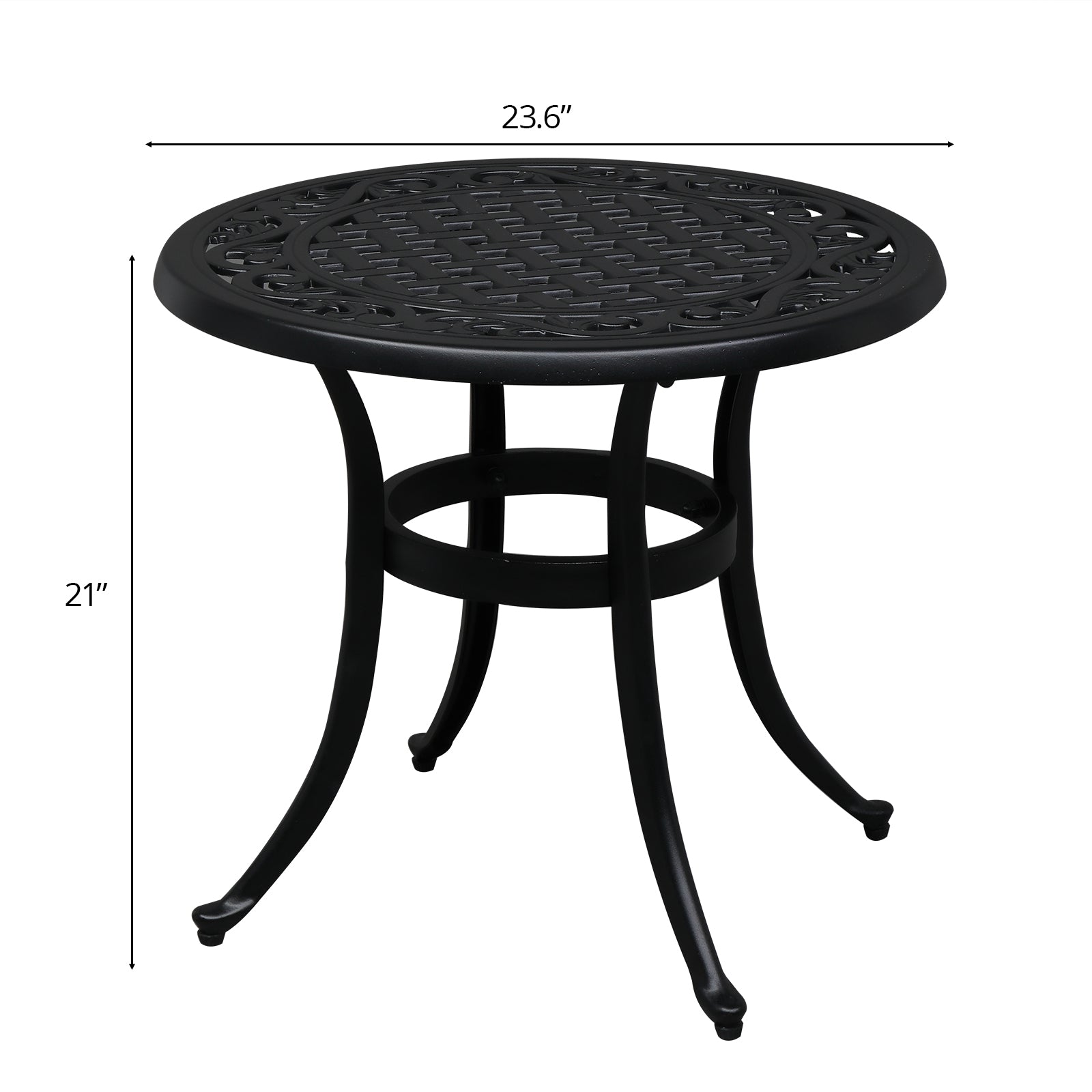 24" Round Cast Aluminum Outdoor Side Table Black
