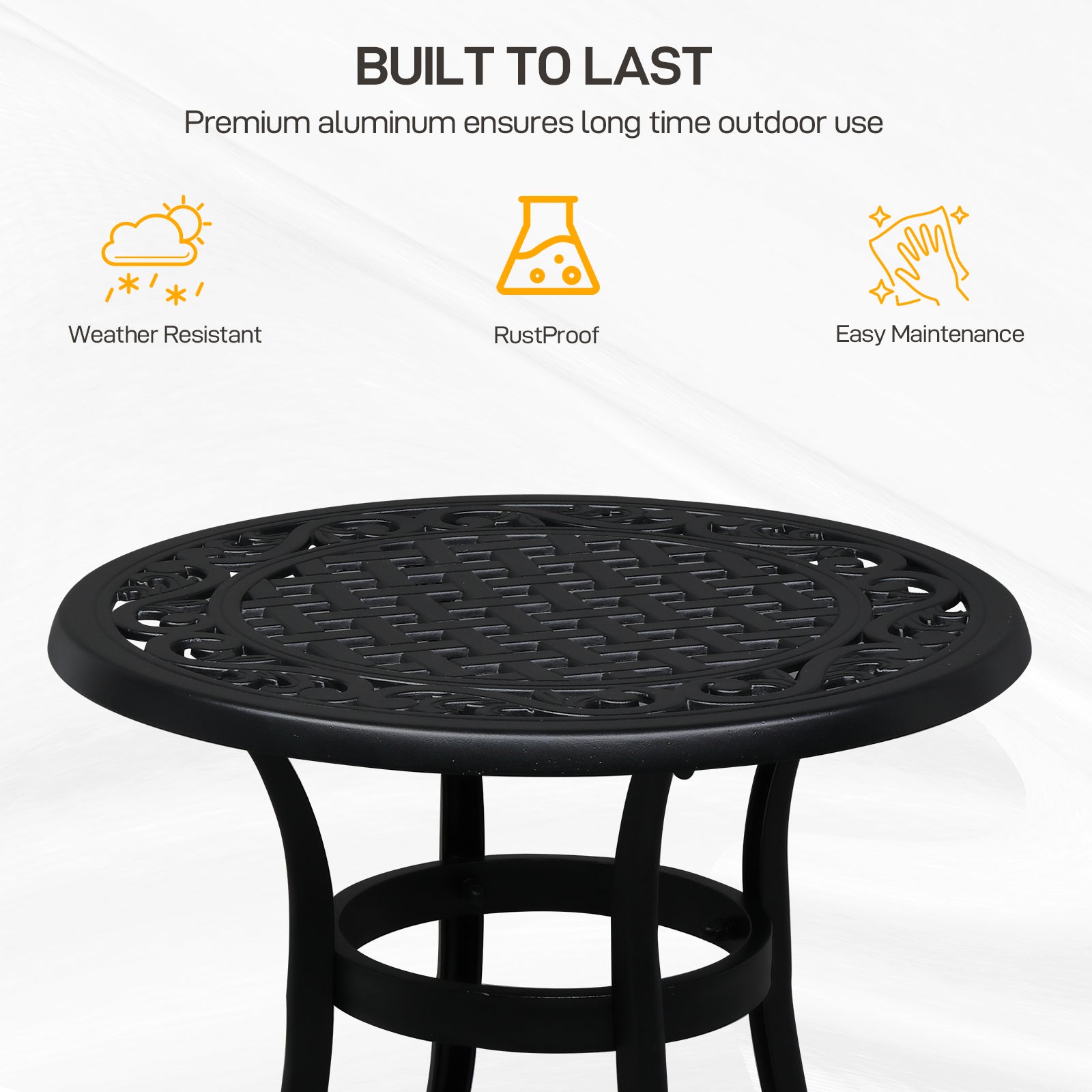 24" Round Cast Aluminum Outdoor Side Table Black