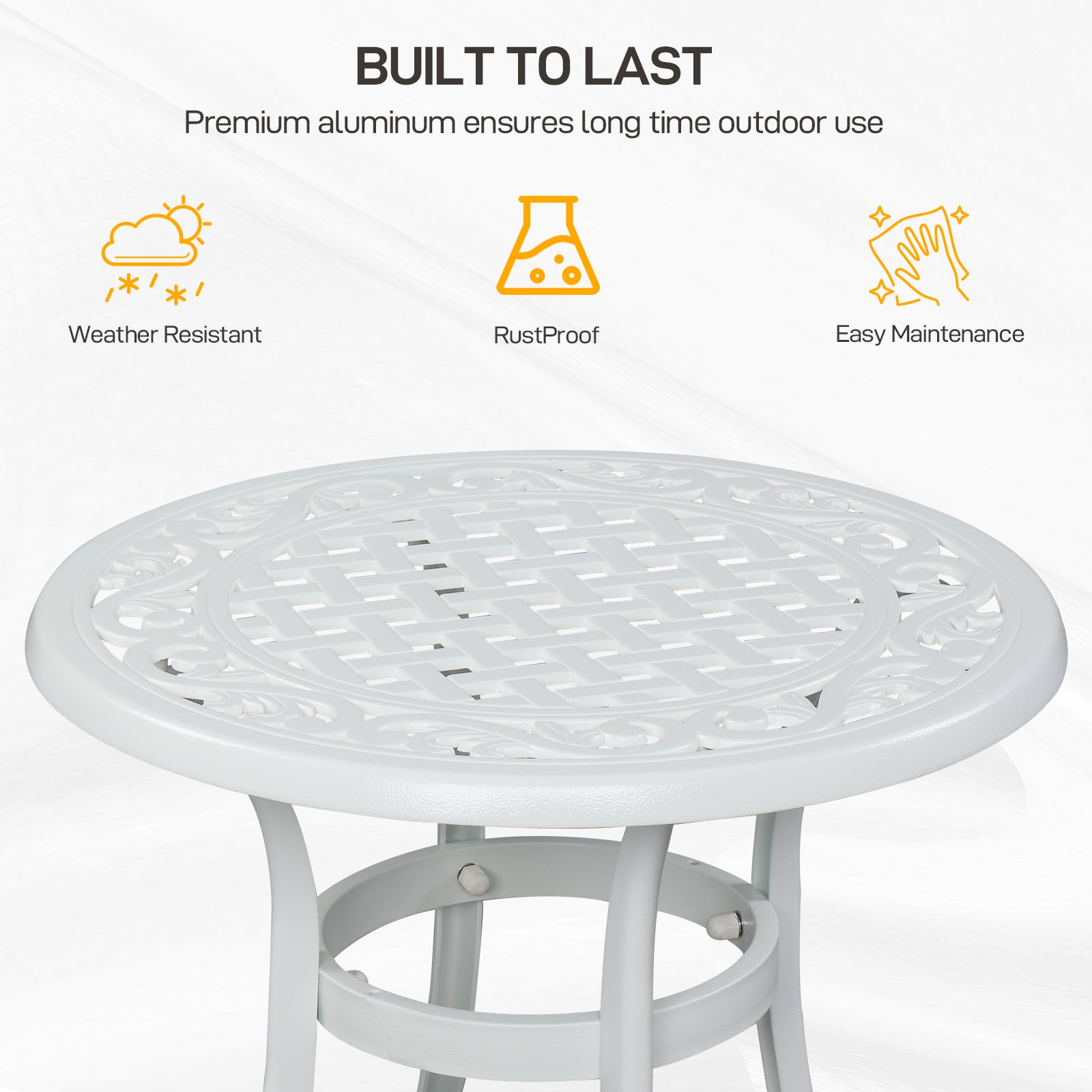 24" Round Cast Aluminum Outdoor Side Table White