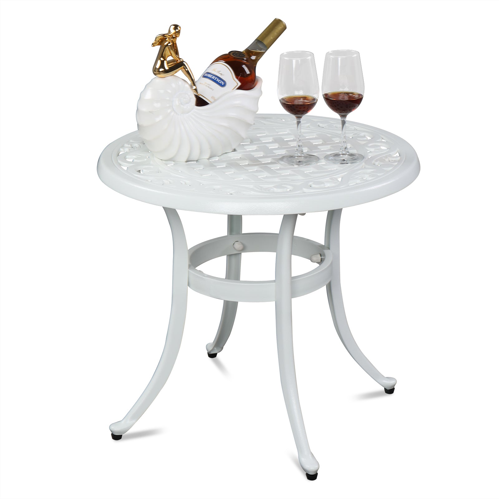 24" Round Cast Aluminum Outdoor Side Table White