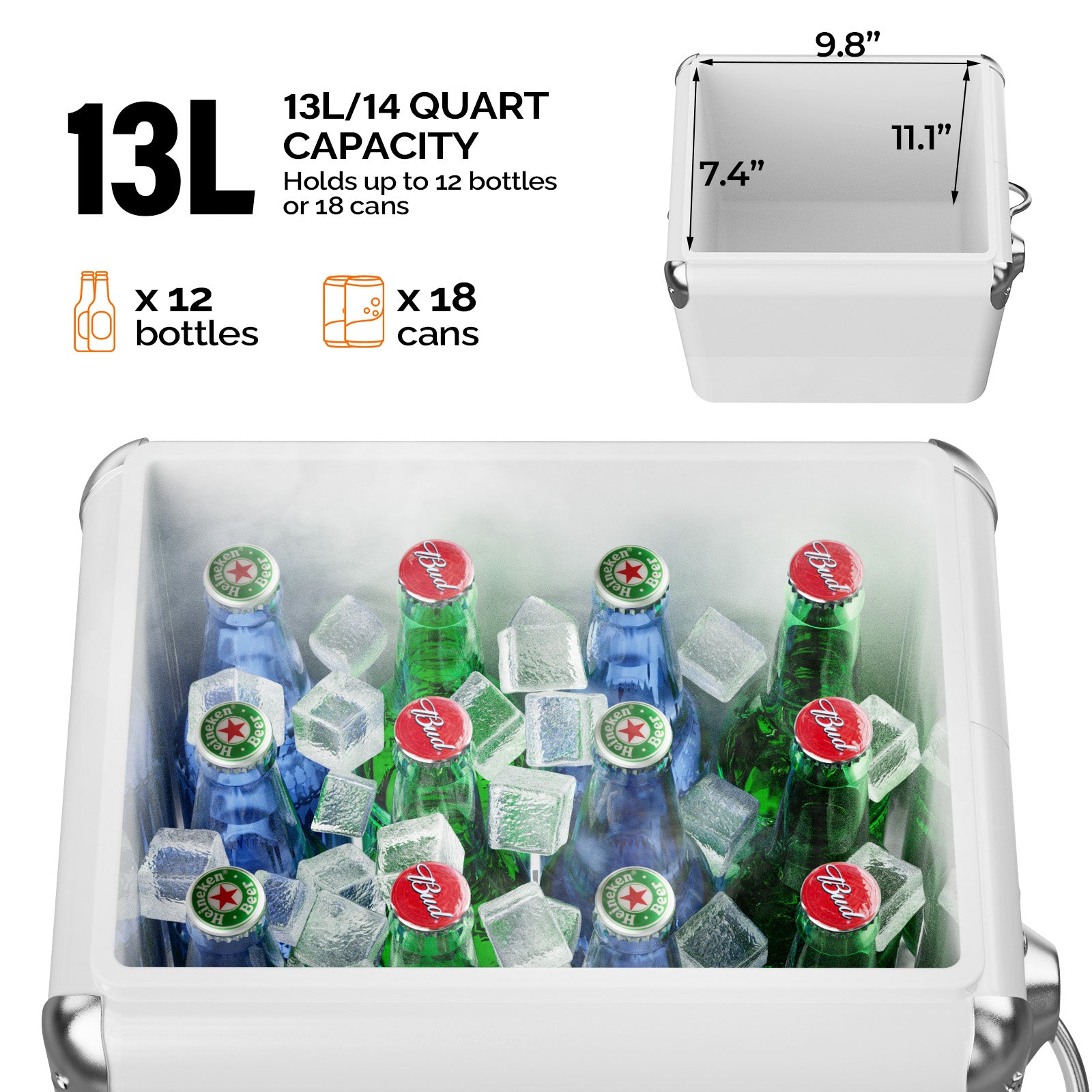 14 Quart Portable Outdoor Camping Small Cooler Ice Chest White