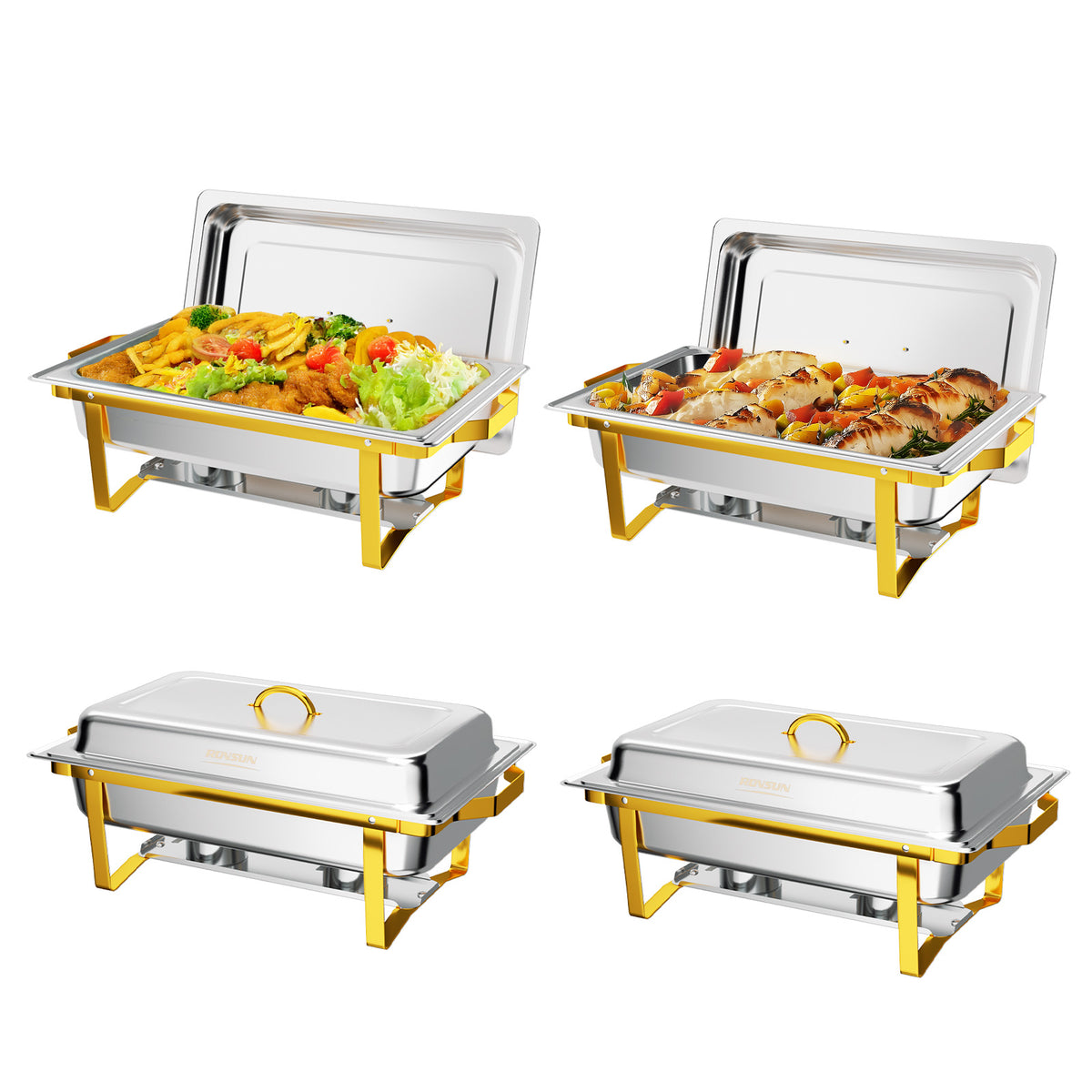 ROVSUN 9 QT Rectangular Gold Chafing Dish Buffet Set with Full-Size Pans