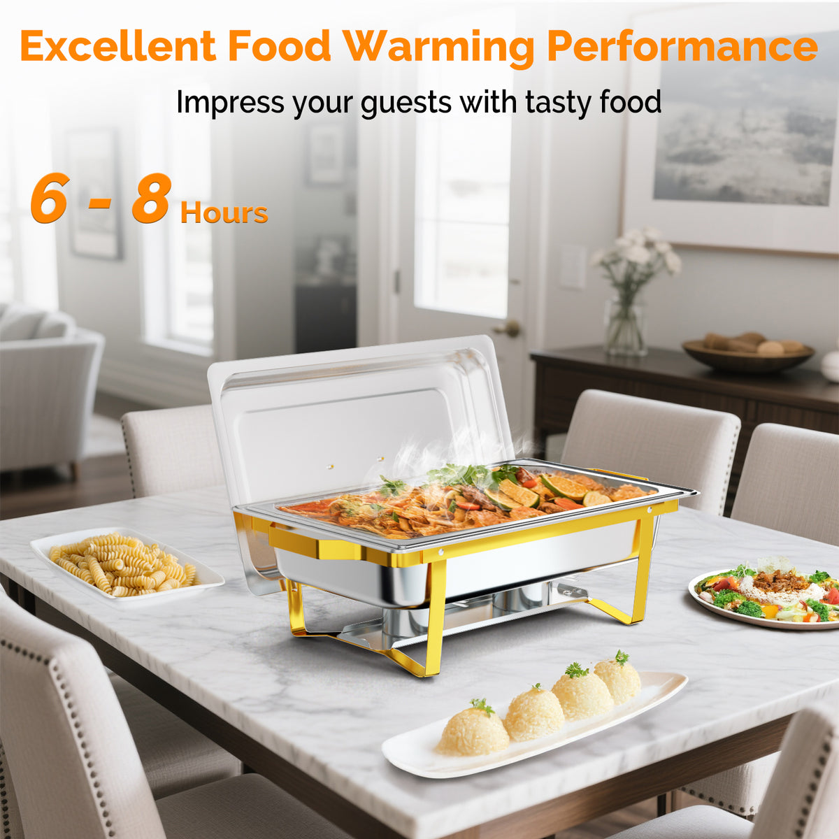 ROVSUN 9 QT Rectangular Gold Chafing Dish Buffet Set with Full-Size Pans