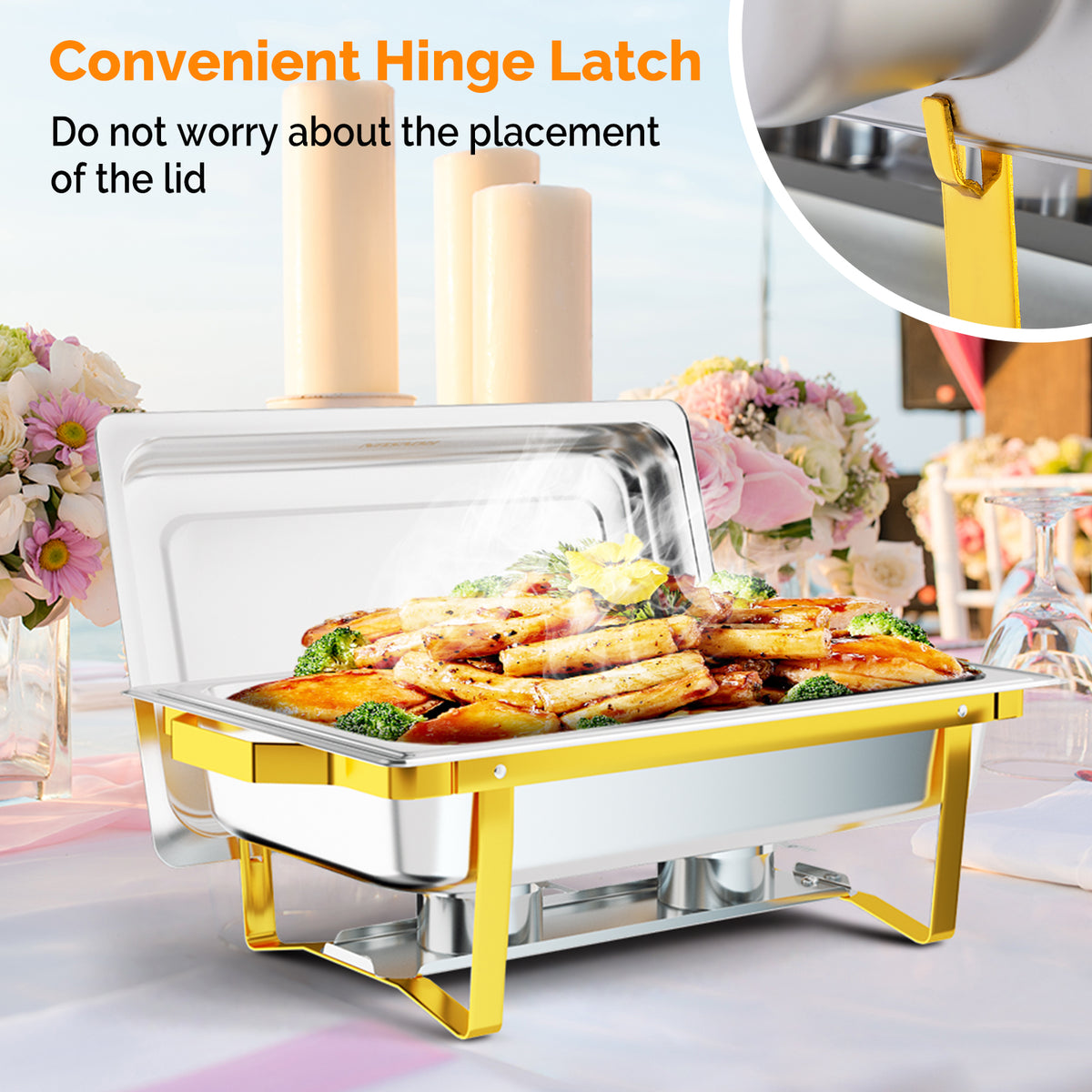 ROVSUN 9 QT Rectangular Gold Chafing Dish Buffet Set with Full-Size Pans