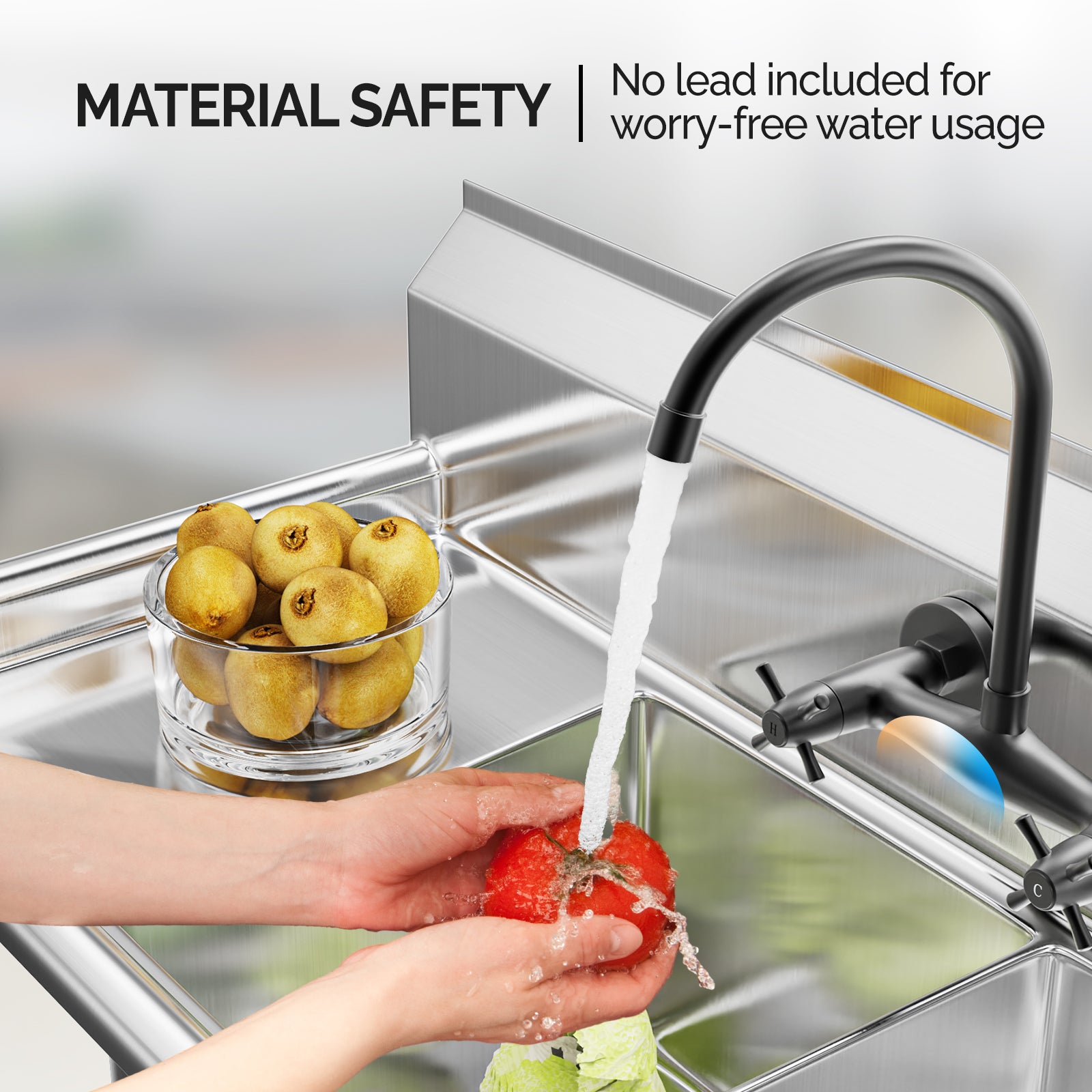 ROVSUN 54" x 20" 3 Compartment 304 Stainless Steel Sink with 2 Drainboards