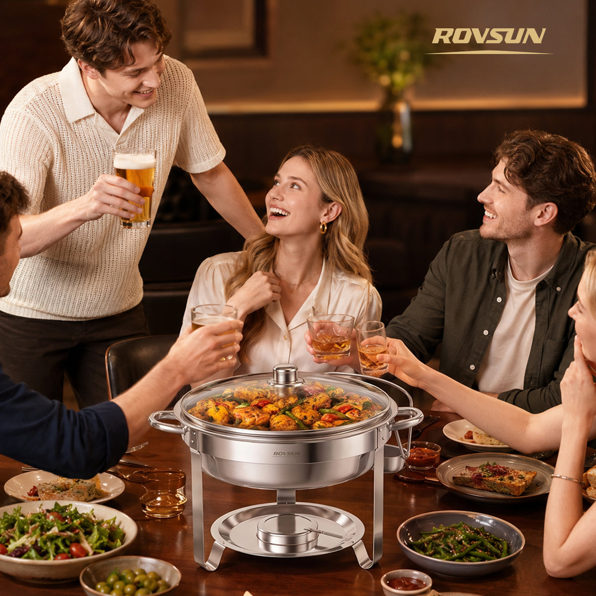 ROVSUN 5 QT Round Silver Chafing Dish Buffet Set with Glass Lid & Holder