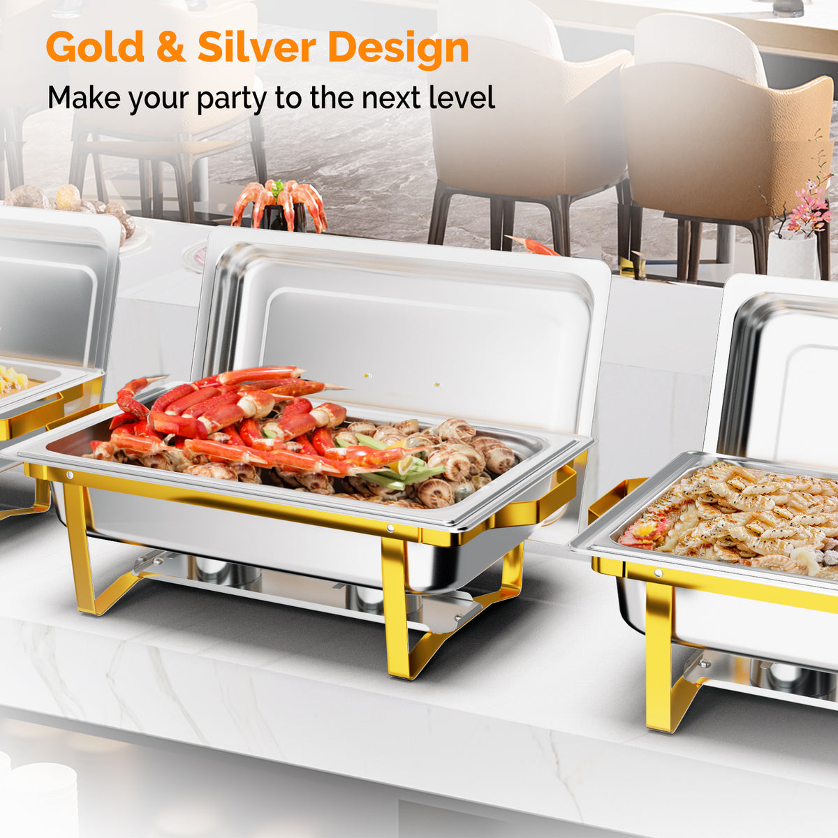 ROVSUN 9 QT Rectangular Gold Chafing Dish Buffet Set with Full-Size Pans