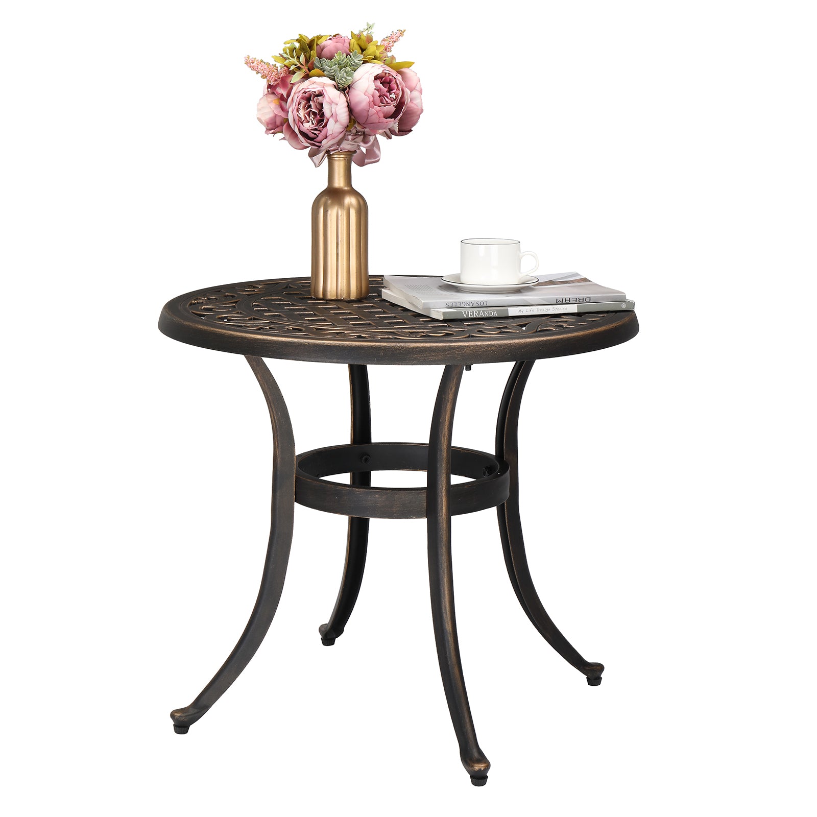 24" Round Cast Aluminum Outdoor Side Table Bronze
