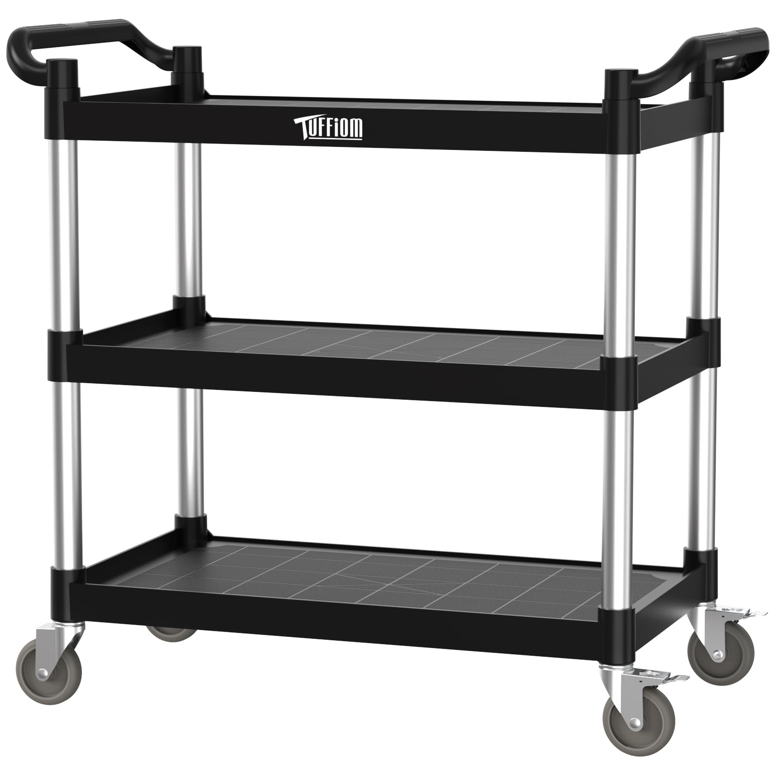 3-Tier 40" x 20" 450 lb. Capacity Plastic Utility Cart/Bussing Cart Black