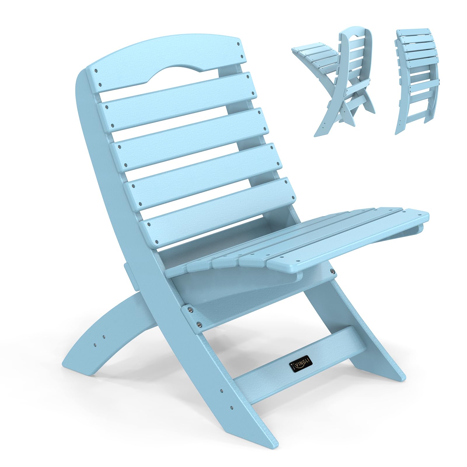 VINGLI Portable Plastic Folding HDPE Adirondack Chair Blue