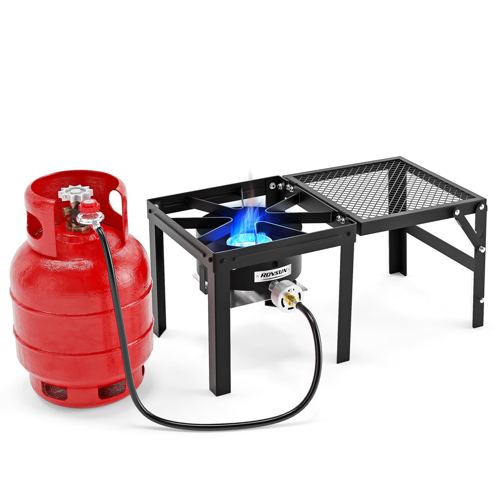 single camping ROVSUN 1-Burner 100000 BTU Camping Propane Stove with Foldable Side Shelf