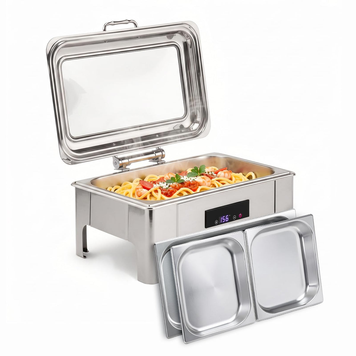 ROVSUN 9 QT Electric Silver Chafing Dish Buffet Set with Temp Display