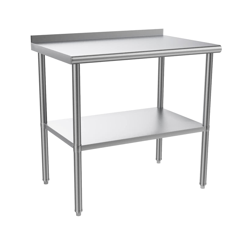 ROVSUN 36 x 24 Inch Stainless Steel Table with Undershelf & Backsplash